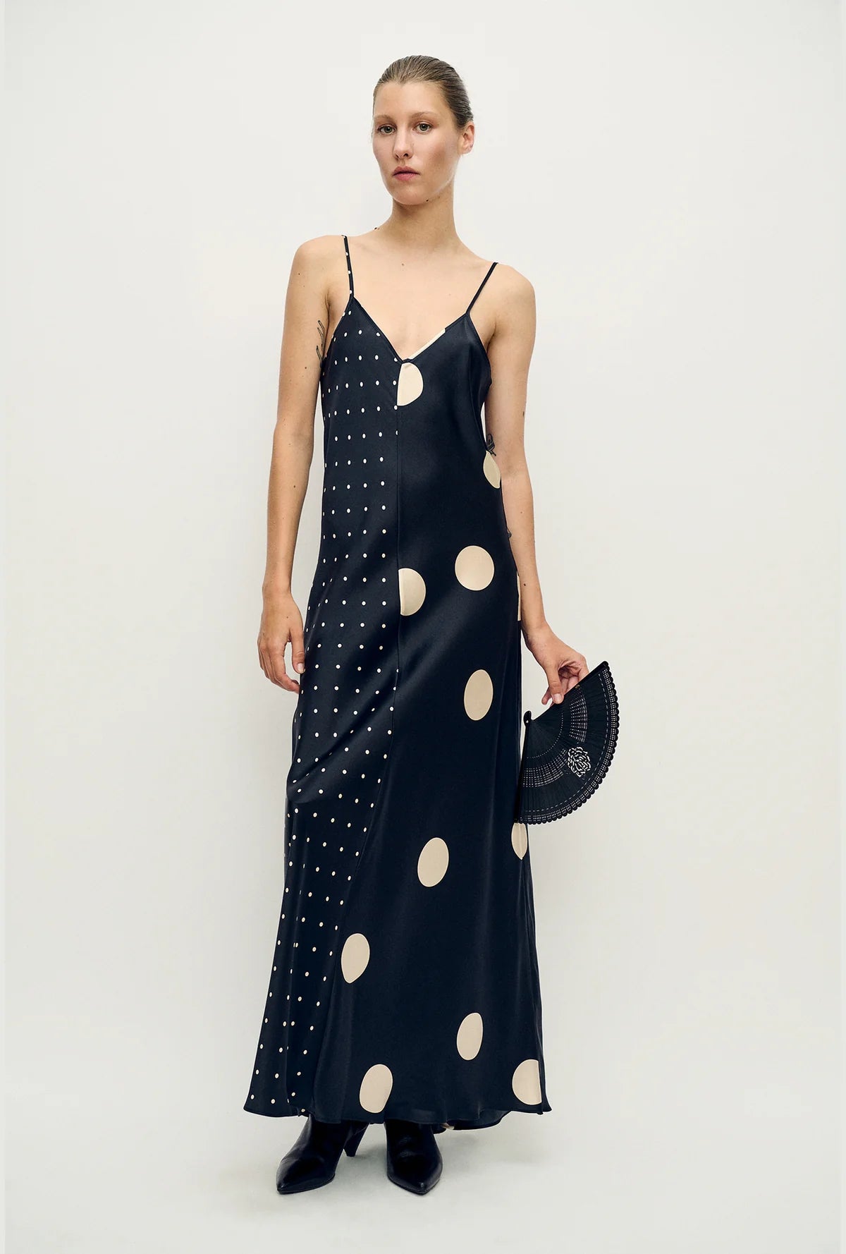 silk laundry two tone dress Silk Laundry Two Tone Broken Dot 90S Slip Dress Black White Sz L / 12 uk / 8 us