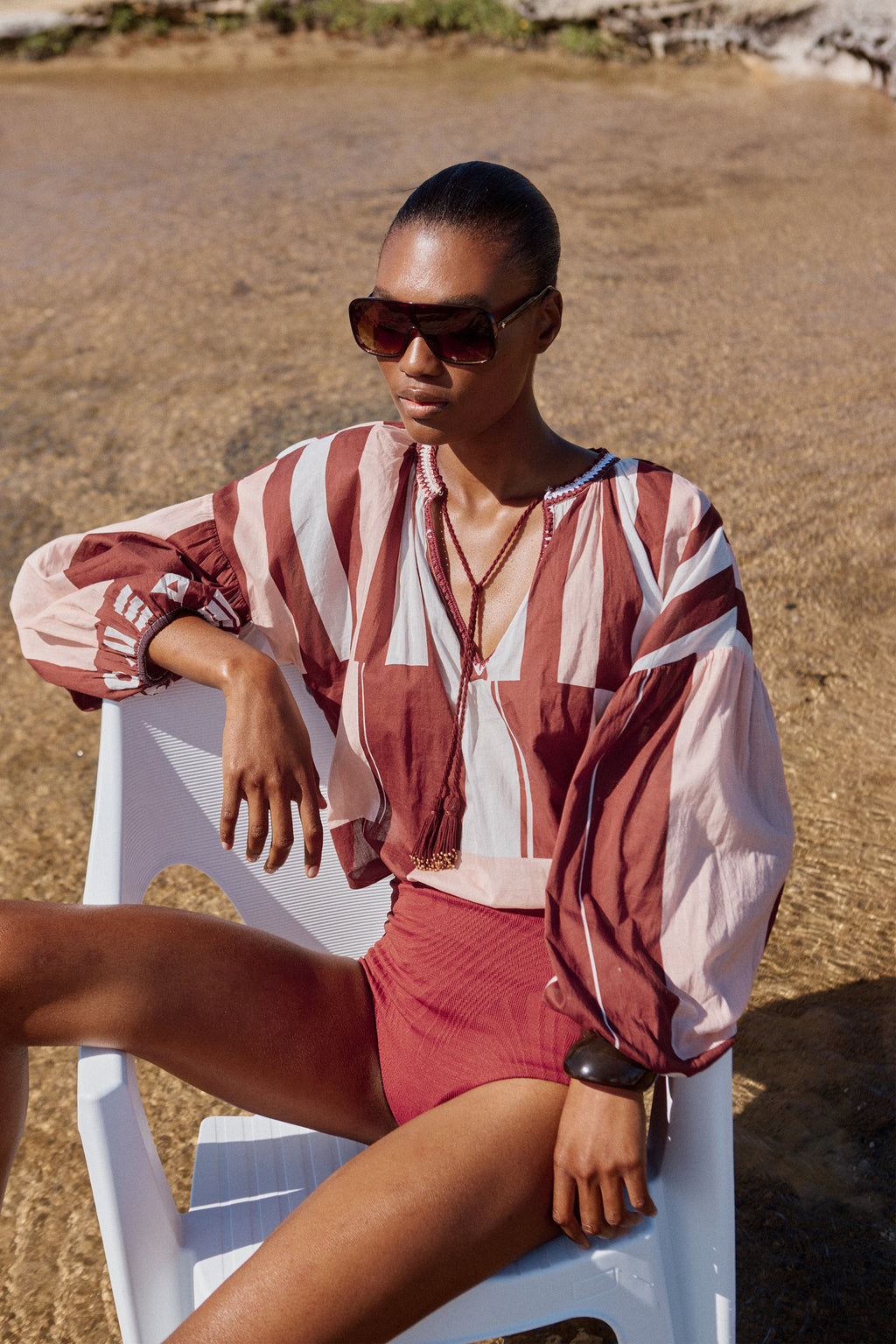 Tyro Pink & Brown Sarong Blouse