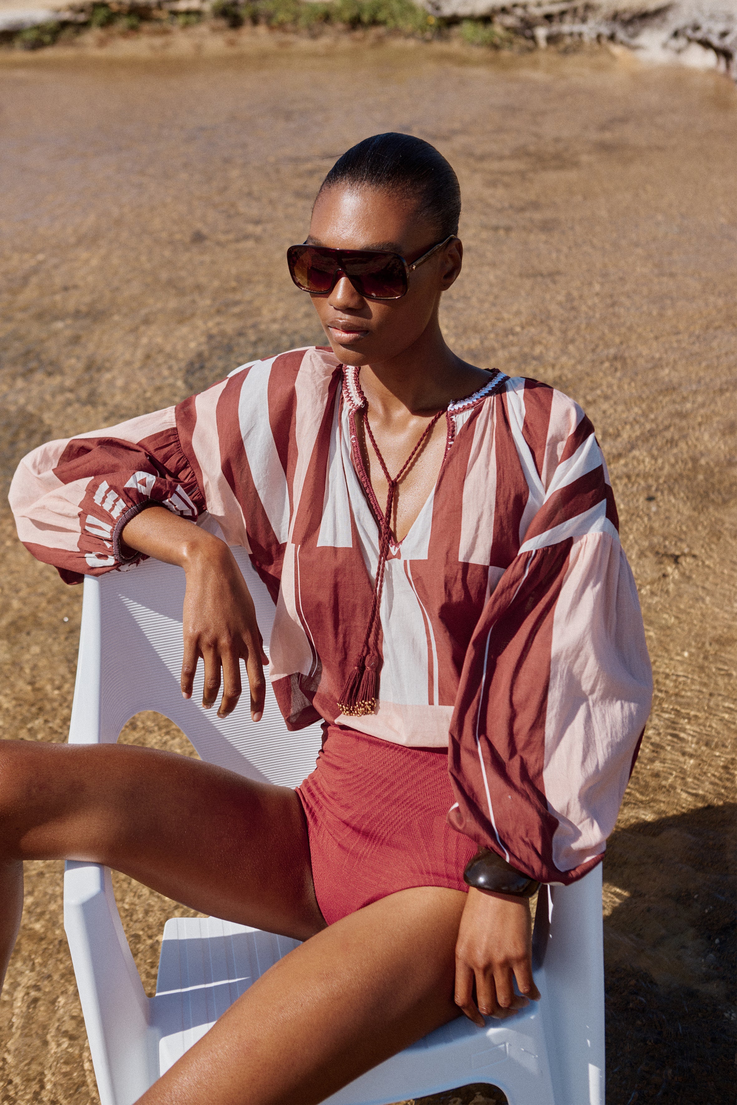 Tyro Pink & Brown Sarong Blouse