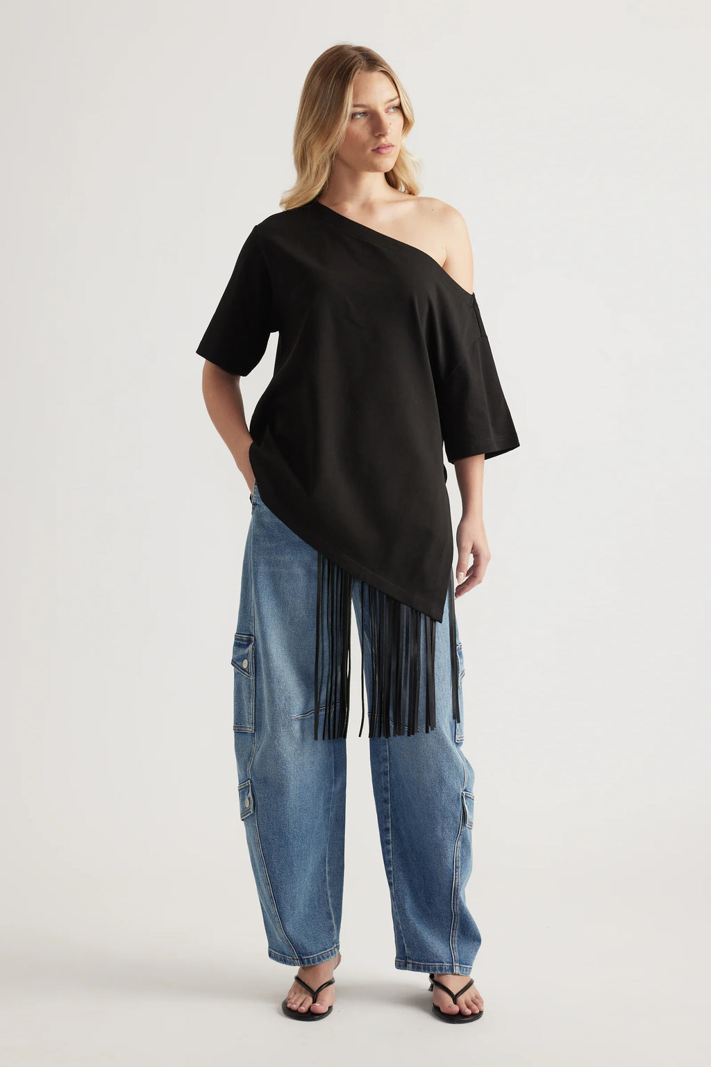 Alexa Barrel Denim Cargo Pants