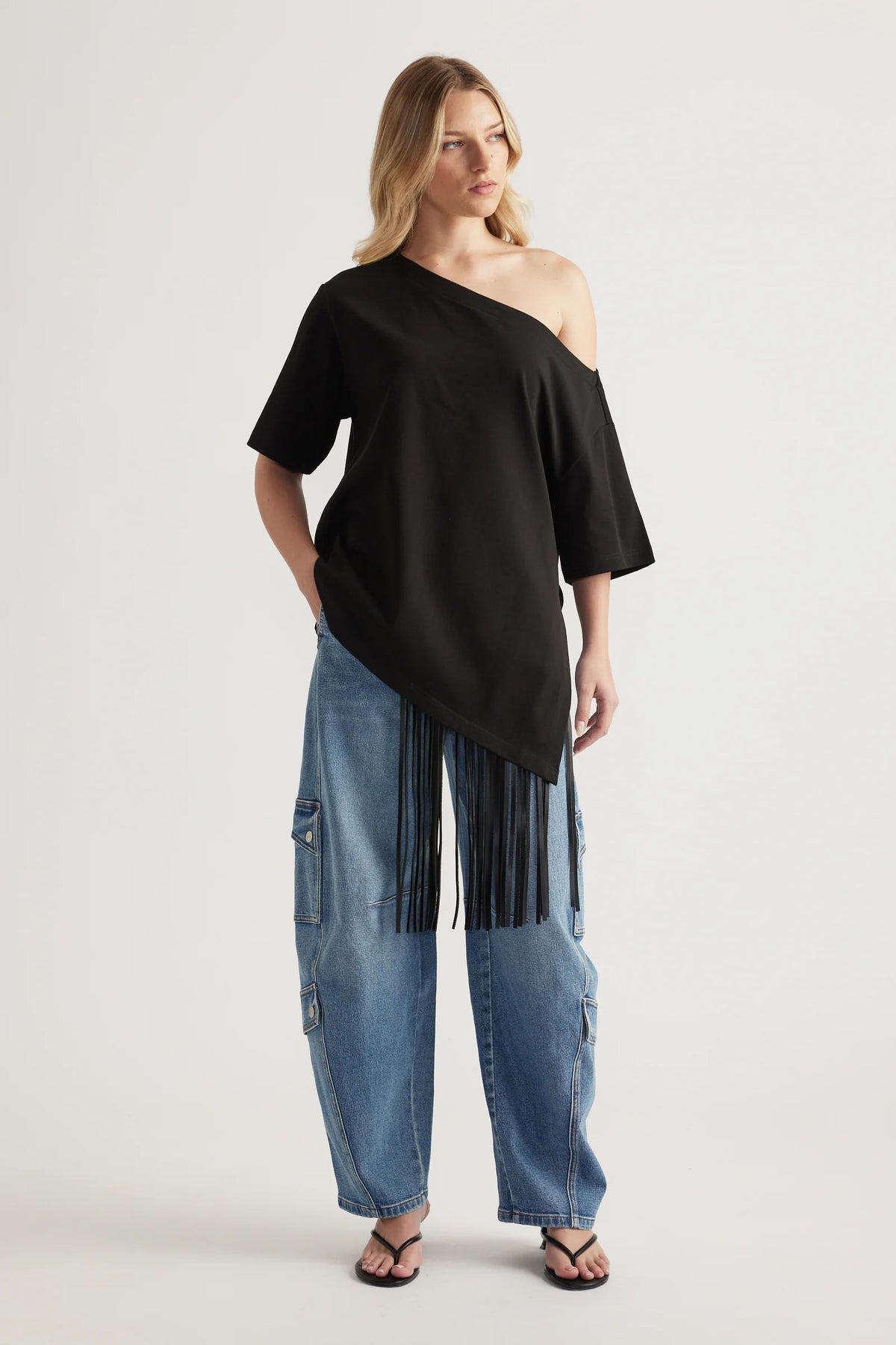 Alexa Barrel Denim Cargo Pants