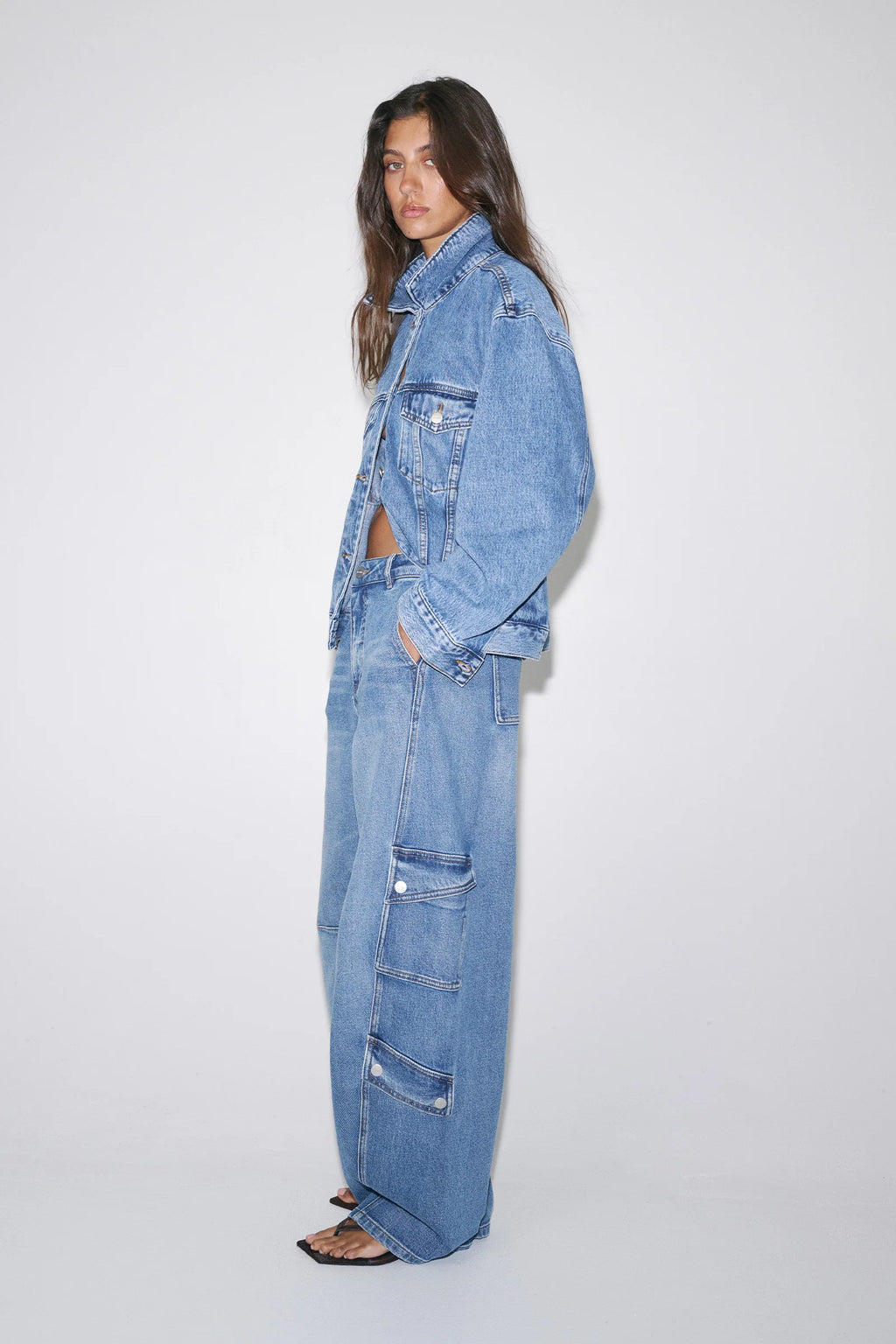 Alexa Barrel Denim Cargo Pants