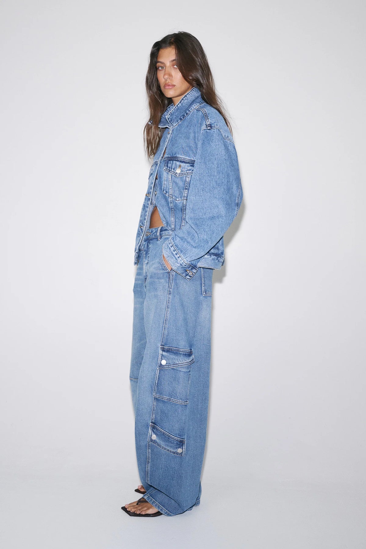 Alexa Barrel Denim Cargo Pants