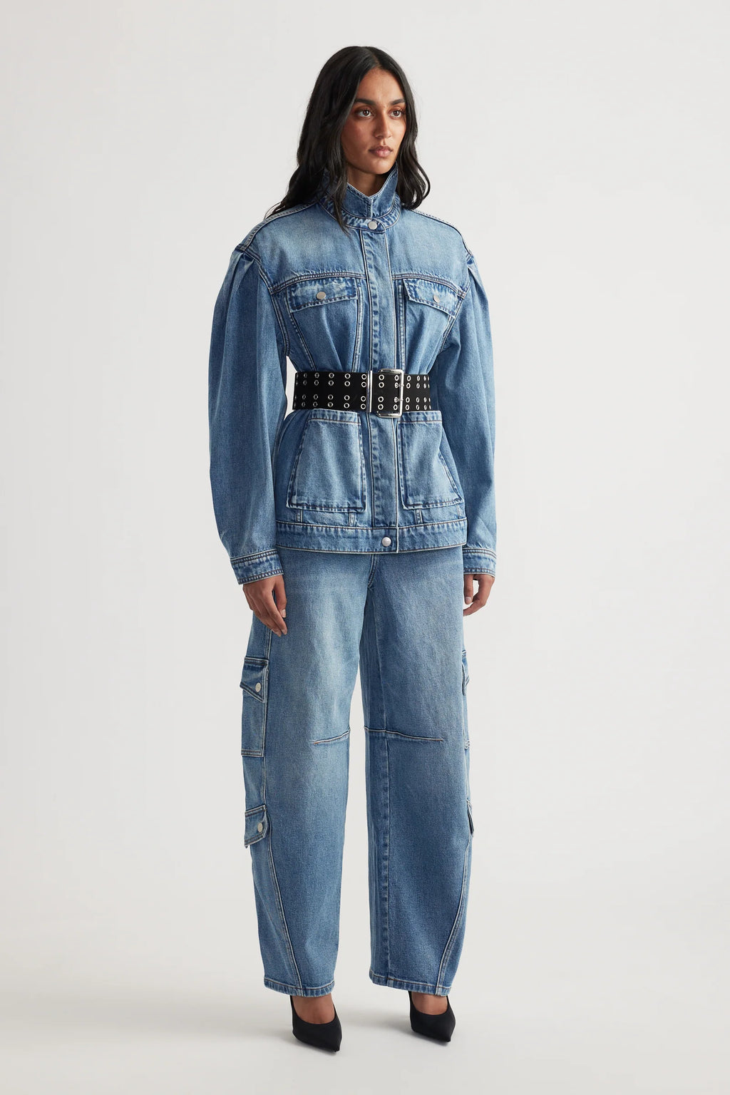 Alexa Barrel Denim Cargo Pants