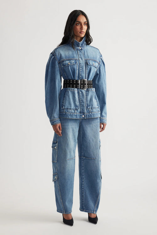 Alexa Barrel Denim Cargo Pants