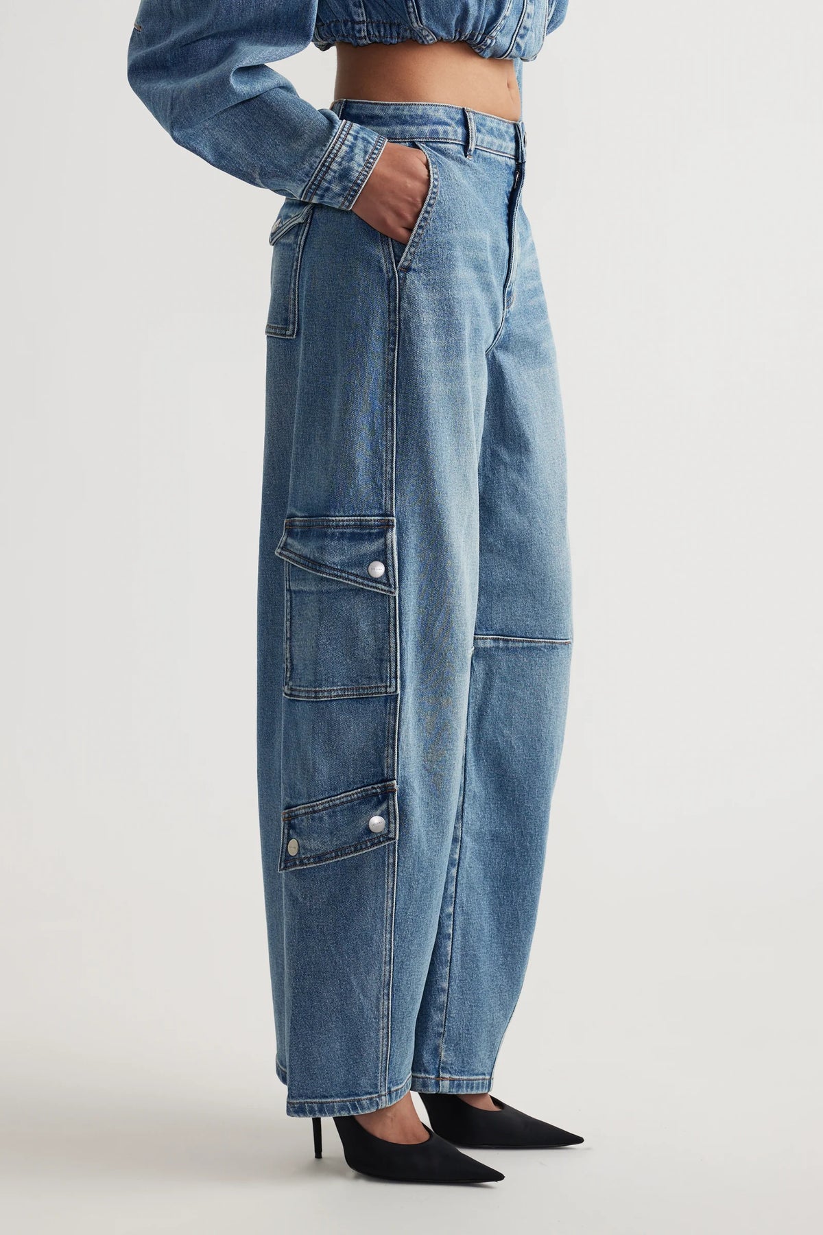 Alexa Barrel Denim Cargo Pants