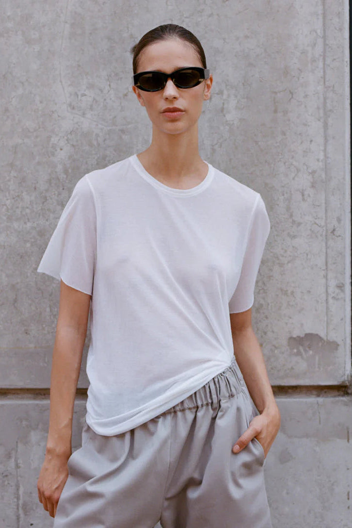 Italian Fine Knit Short Sleeved Top White