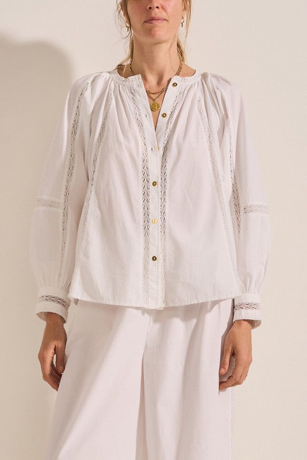 Deion White Crochet Poplin Blouse