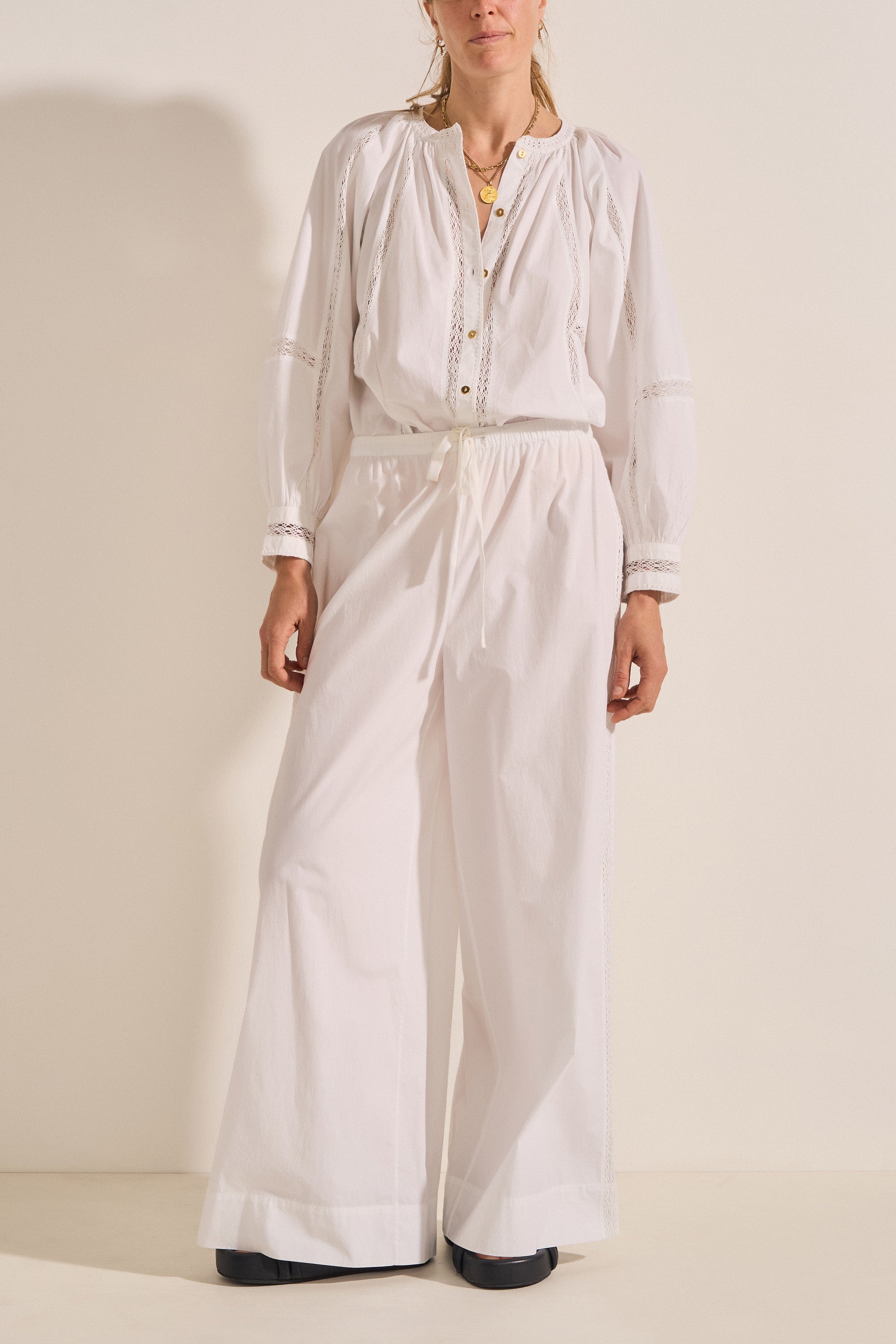 Deion White Crochet Poplin Blouse