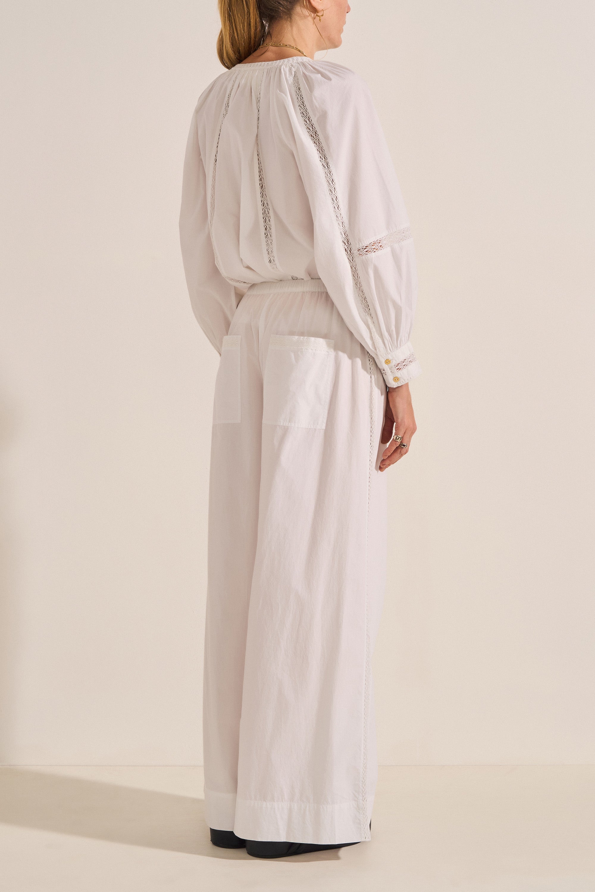 Deion White Crochet Poplin Blouse