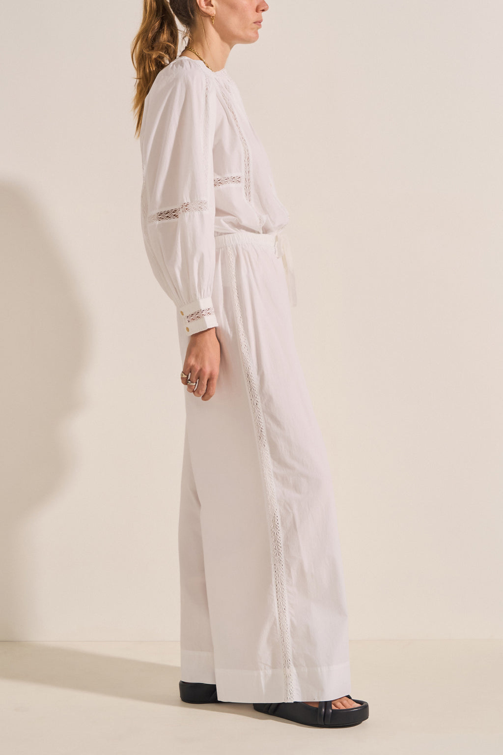 Deion White Crochet Poplin Blouse