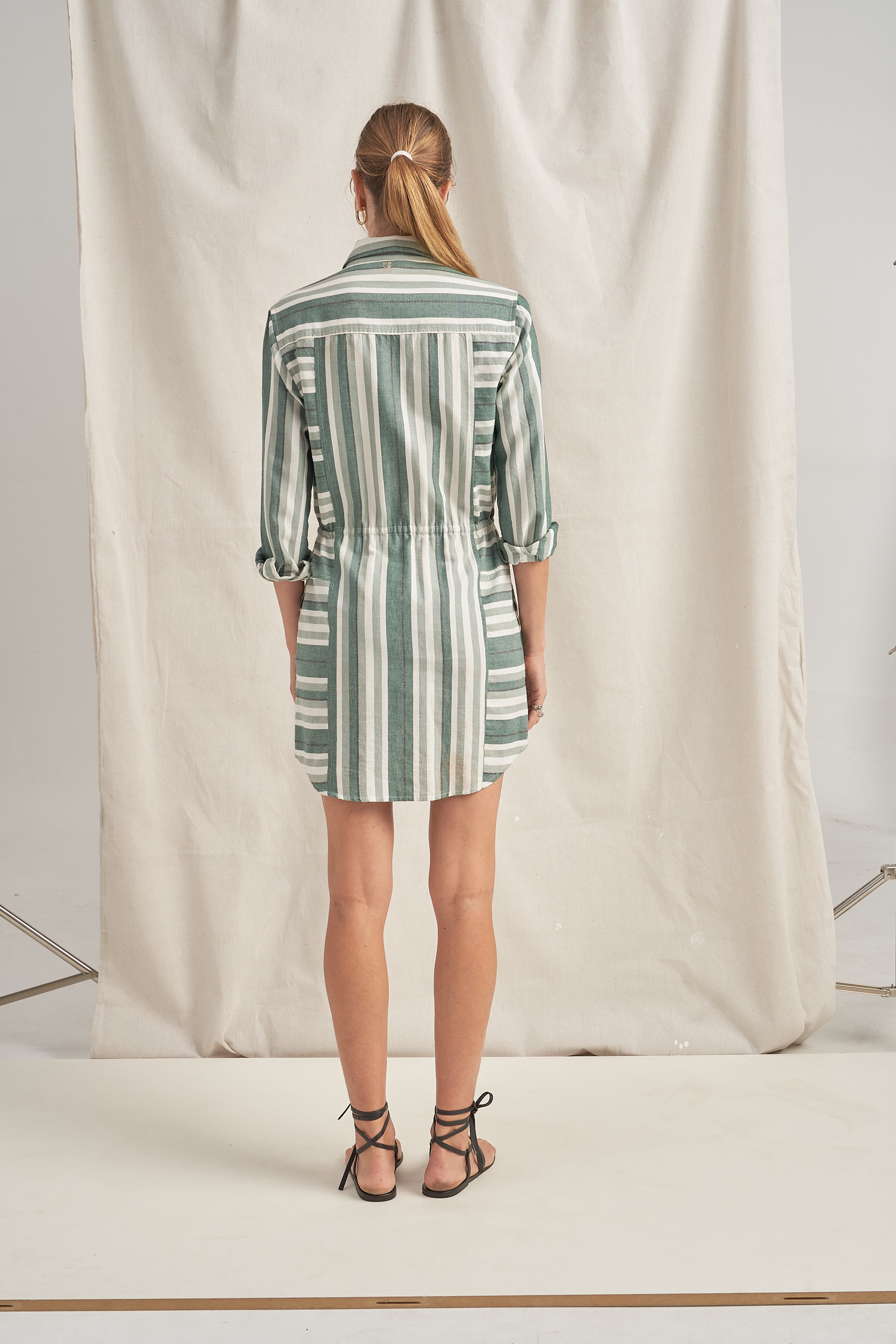 Leto Green Cyprus Stripe Shirtdress