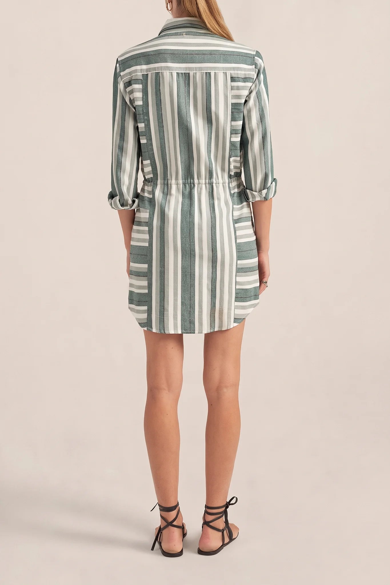 Leto Green Cyprus Stripe Shirtdress