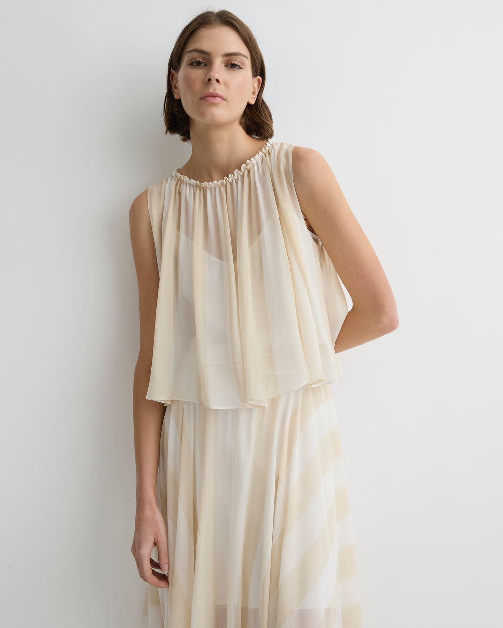 Capri Silk Gathered Top Ecru