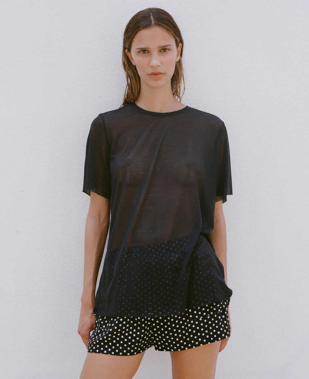 Italian Fine Knit Short Sleeved Top Black
