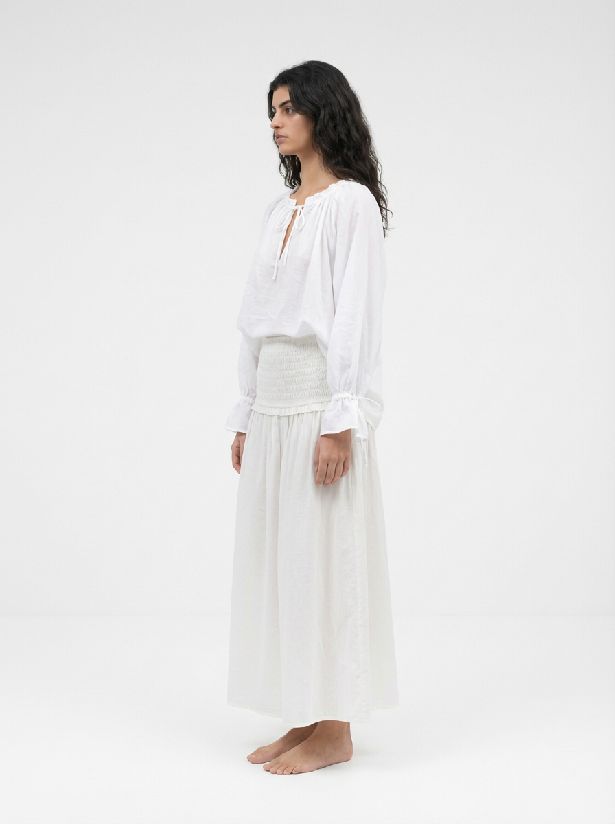 Deanie Shirred Skirt White