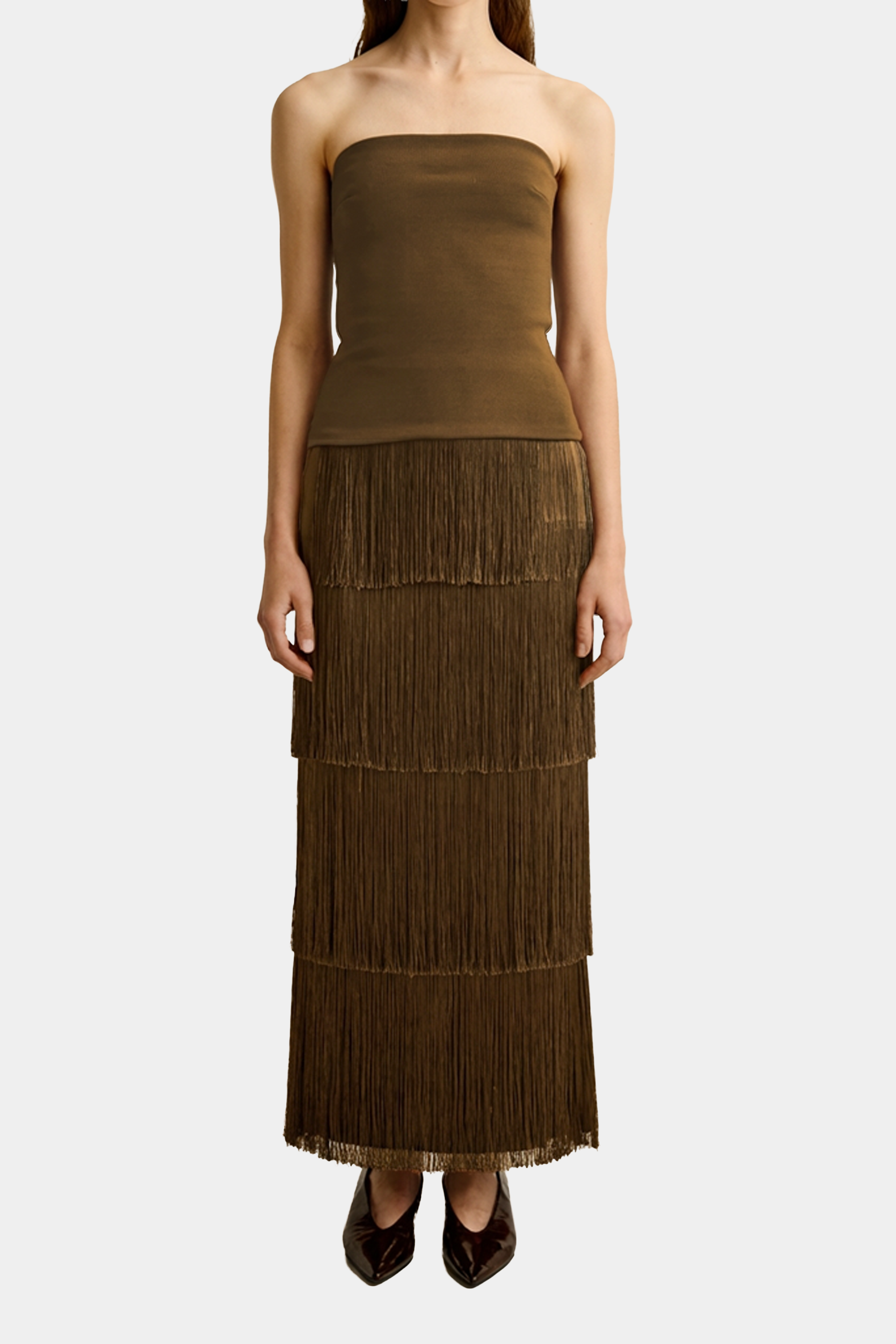 Cinca Fringe Maxi Skirt Olive