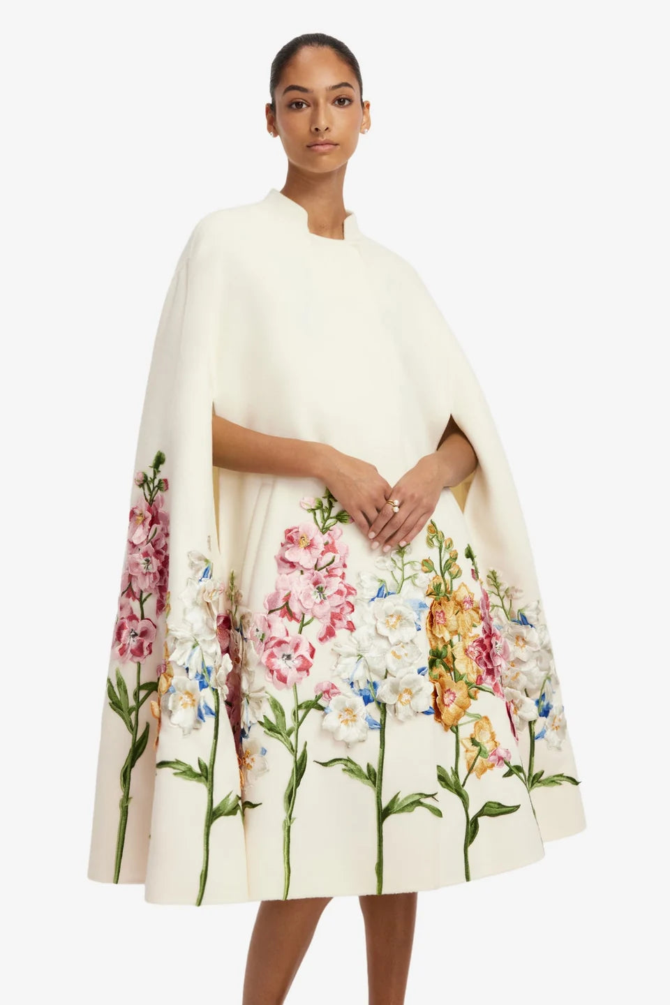 Clover Embroidered Wool Cape Jacket