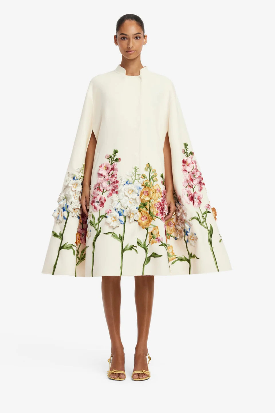Clover Embroidered Wool Cape Jacket