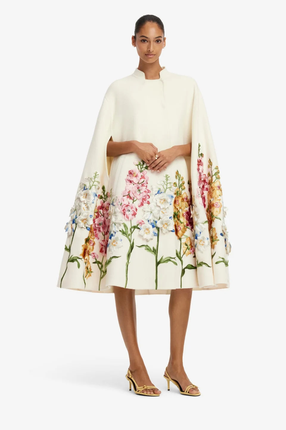 Clover Embroidered Wool Cape Jacket