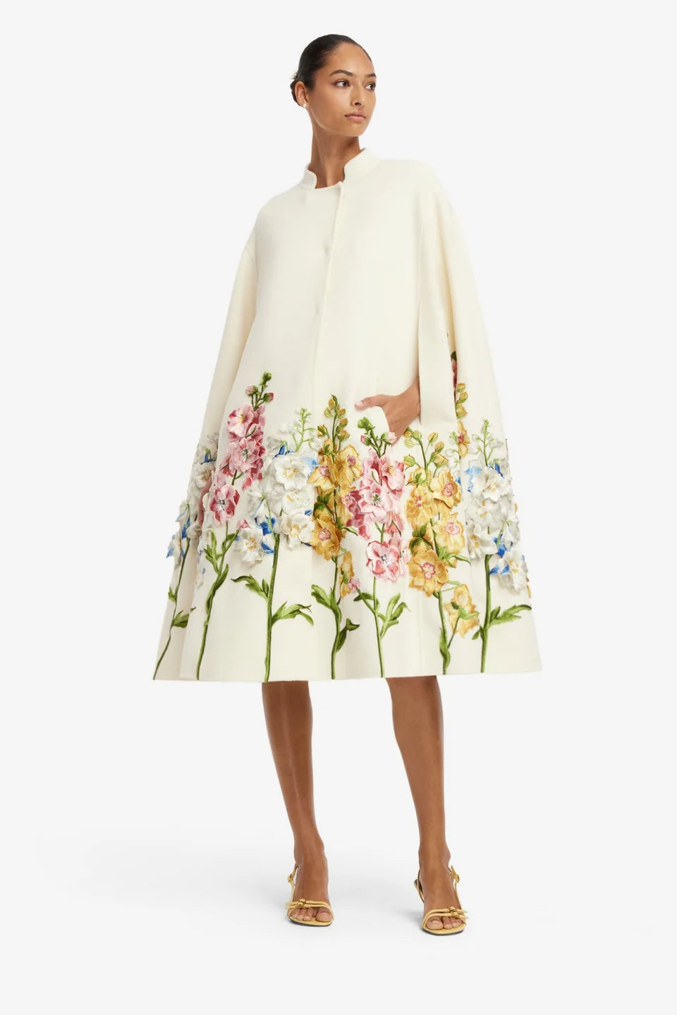 Clover Embroidered Wool Cape Jacket
