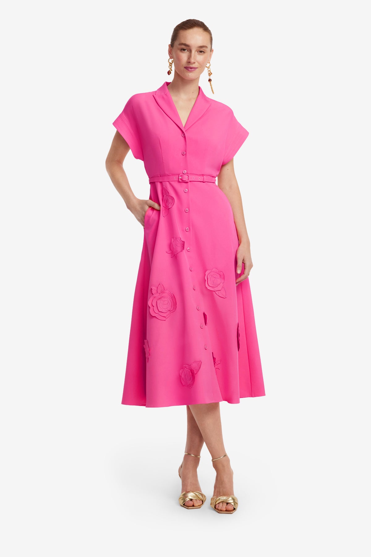 Aubrey Appliqué Shirt Midi Dress