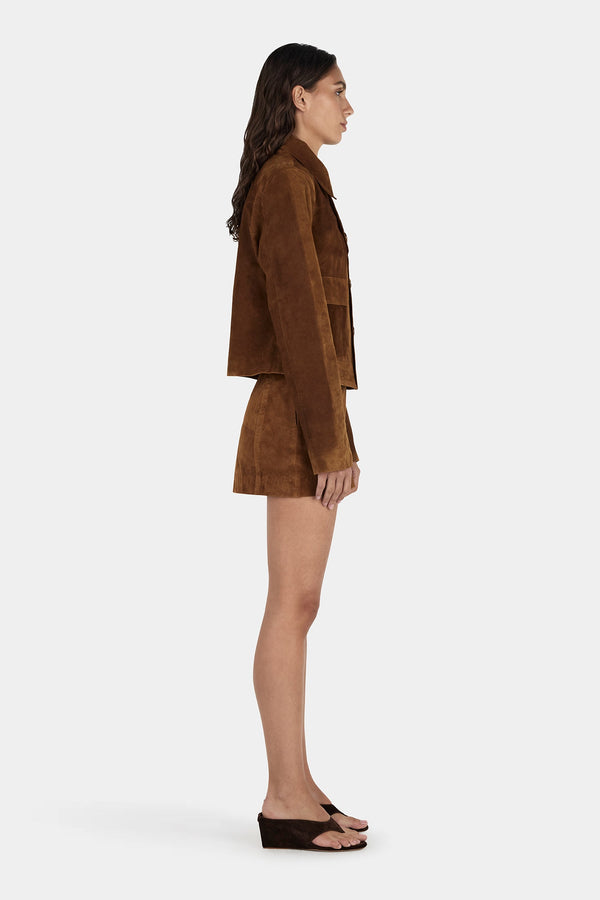 Tatum Mini Leather Skirt Tan Suede