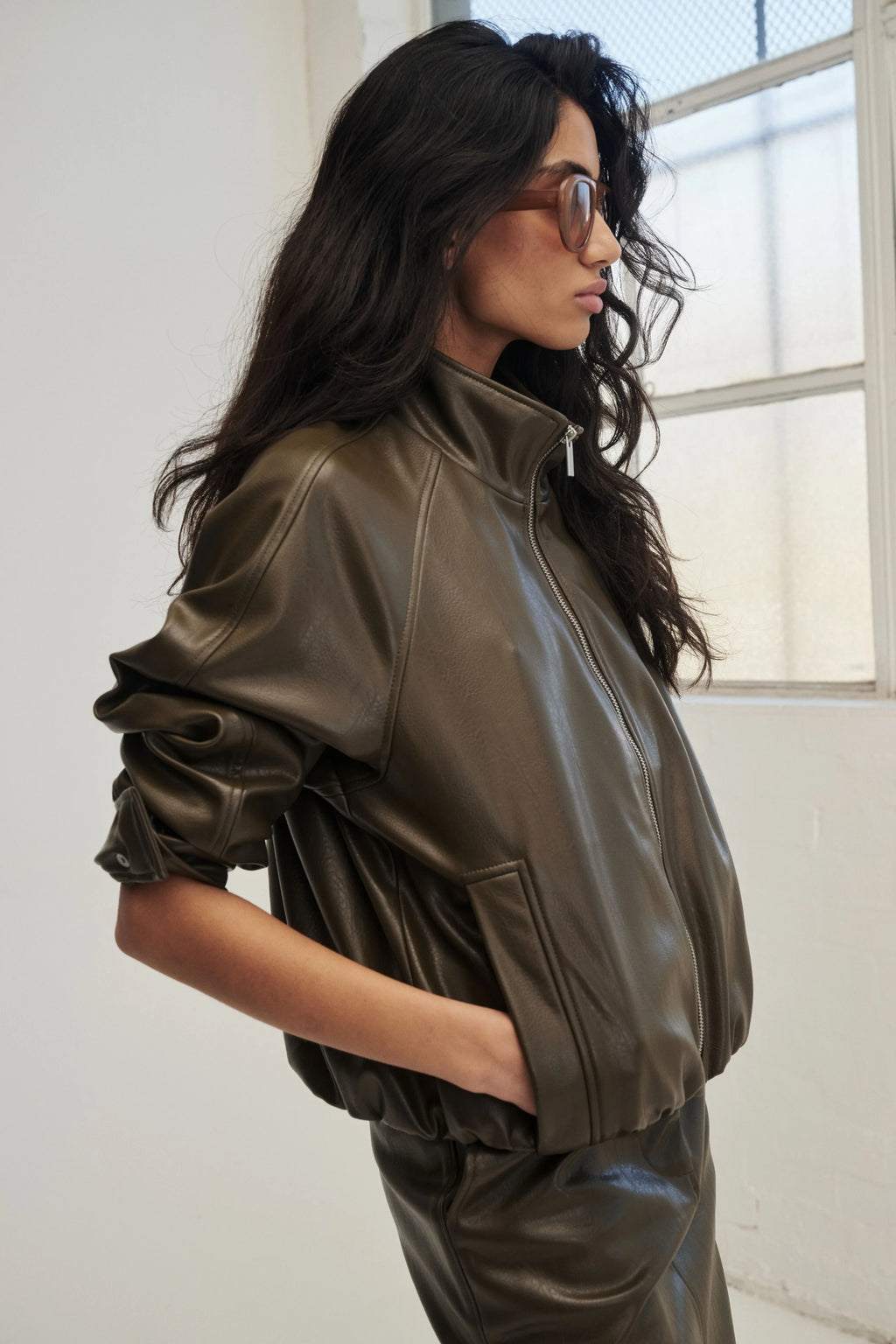 Ari Faux Leather Bomber Jacket