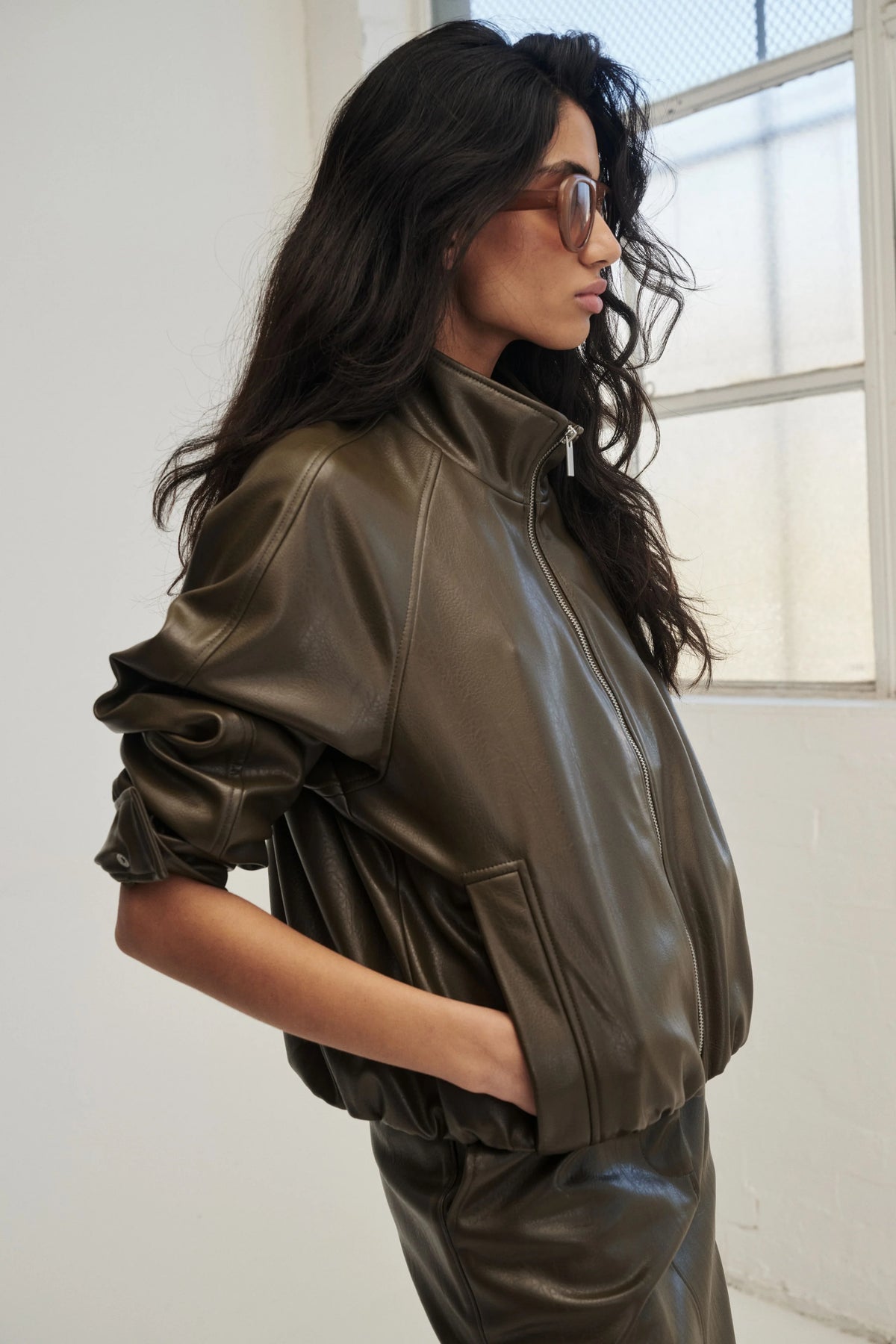 Ari Faux Leather Bomber Jacket