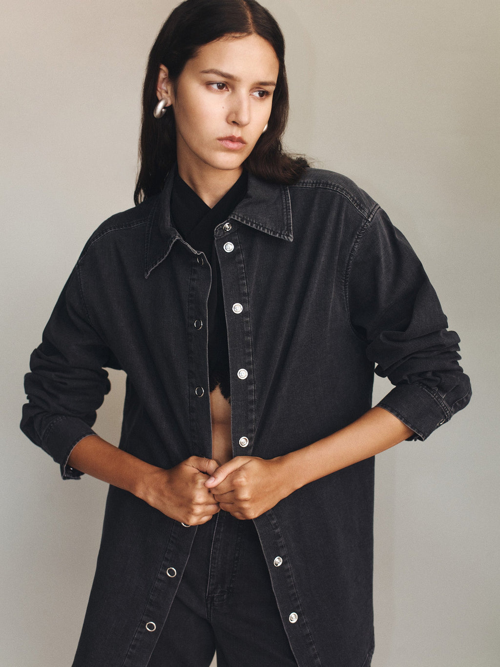 Taylor Chambray Shirt Charcoal Chambray