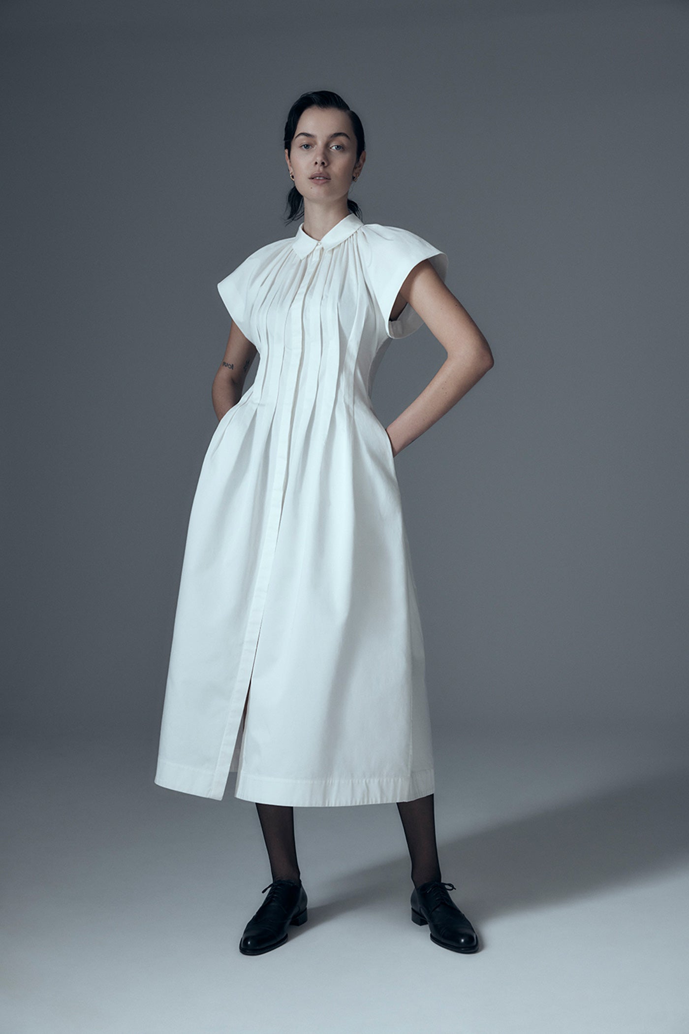 Uncharted Pleated Shirt Dress Ivory