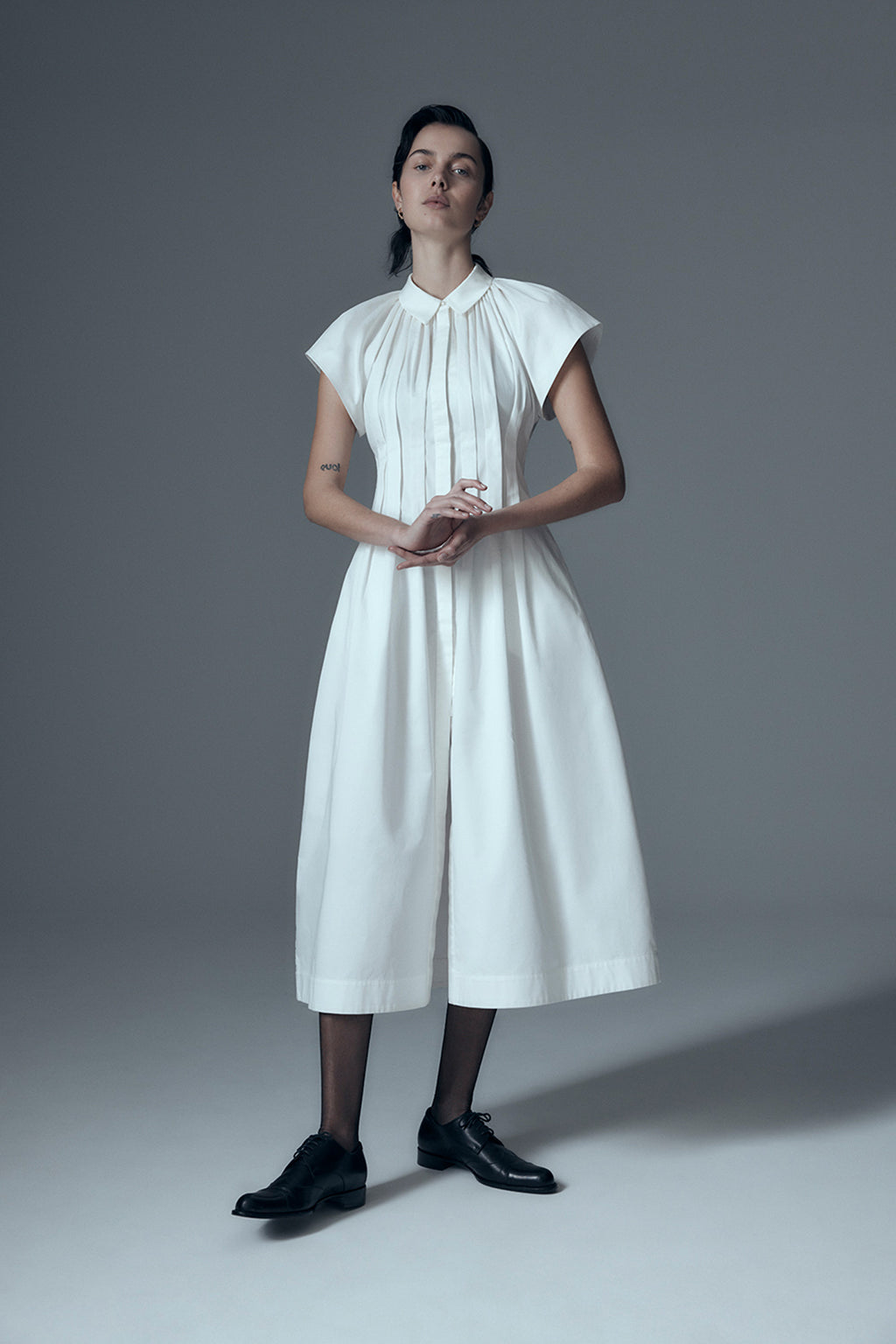 Uncharted Pleated Shirt Dress Ivory