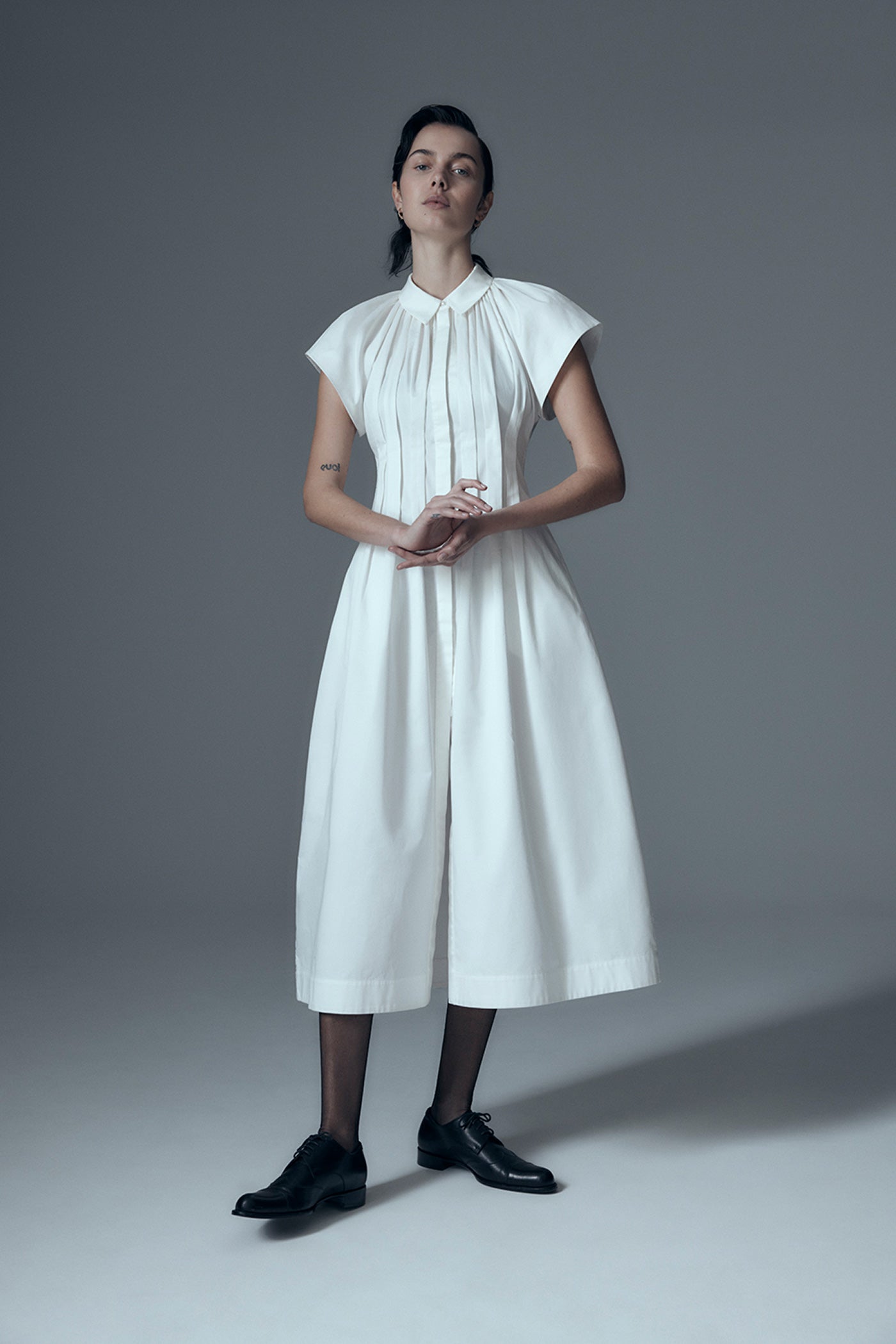 Uncharted Pleated Shirt Dress Ivory