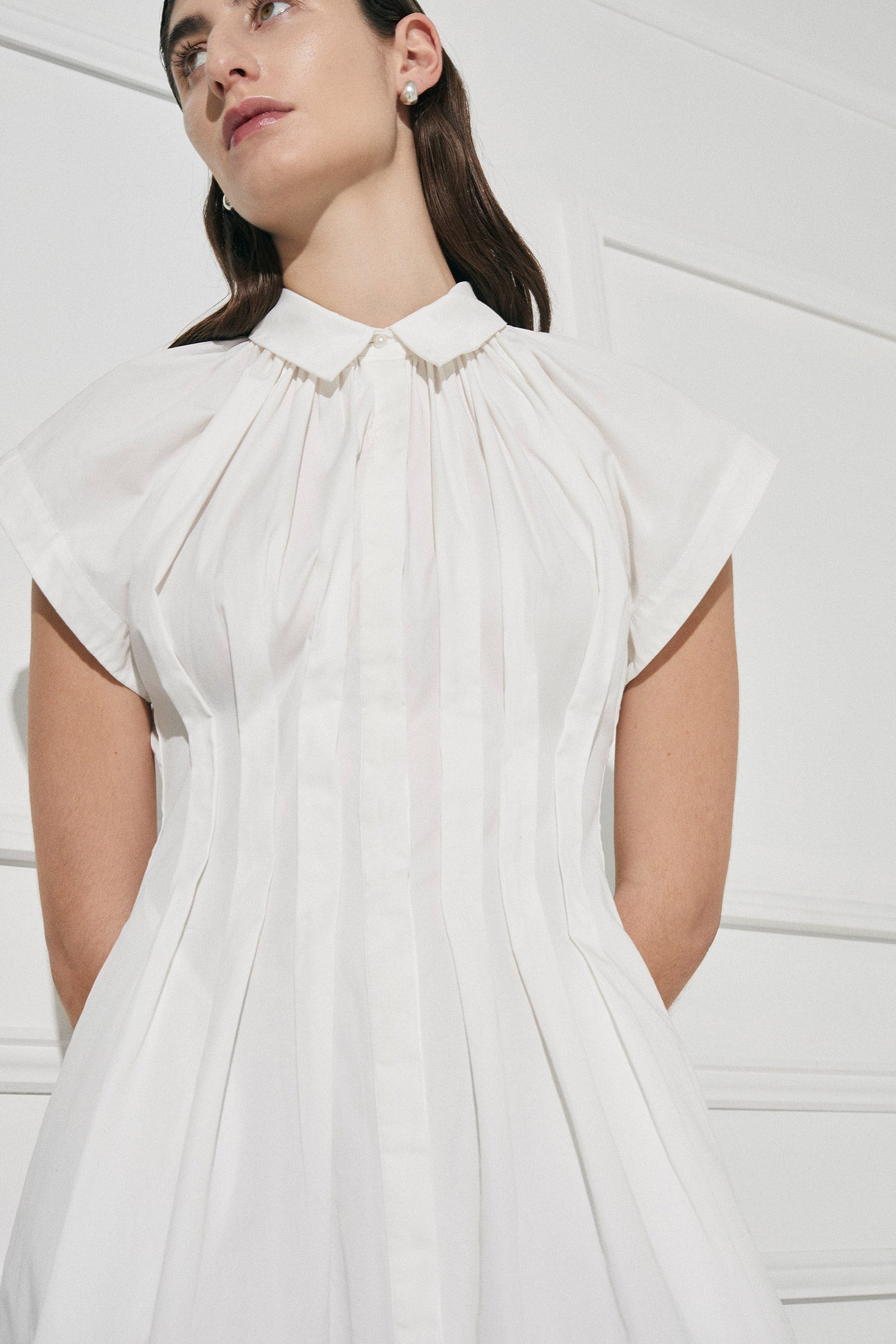 Uncharted Pleated Shirt Dress Ivory