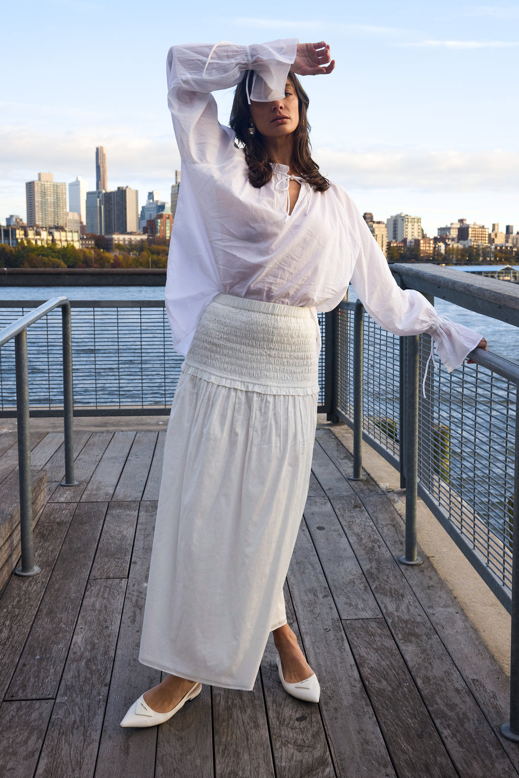Deanie Shirred Skirt White