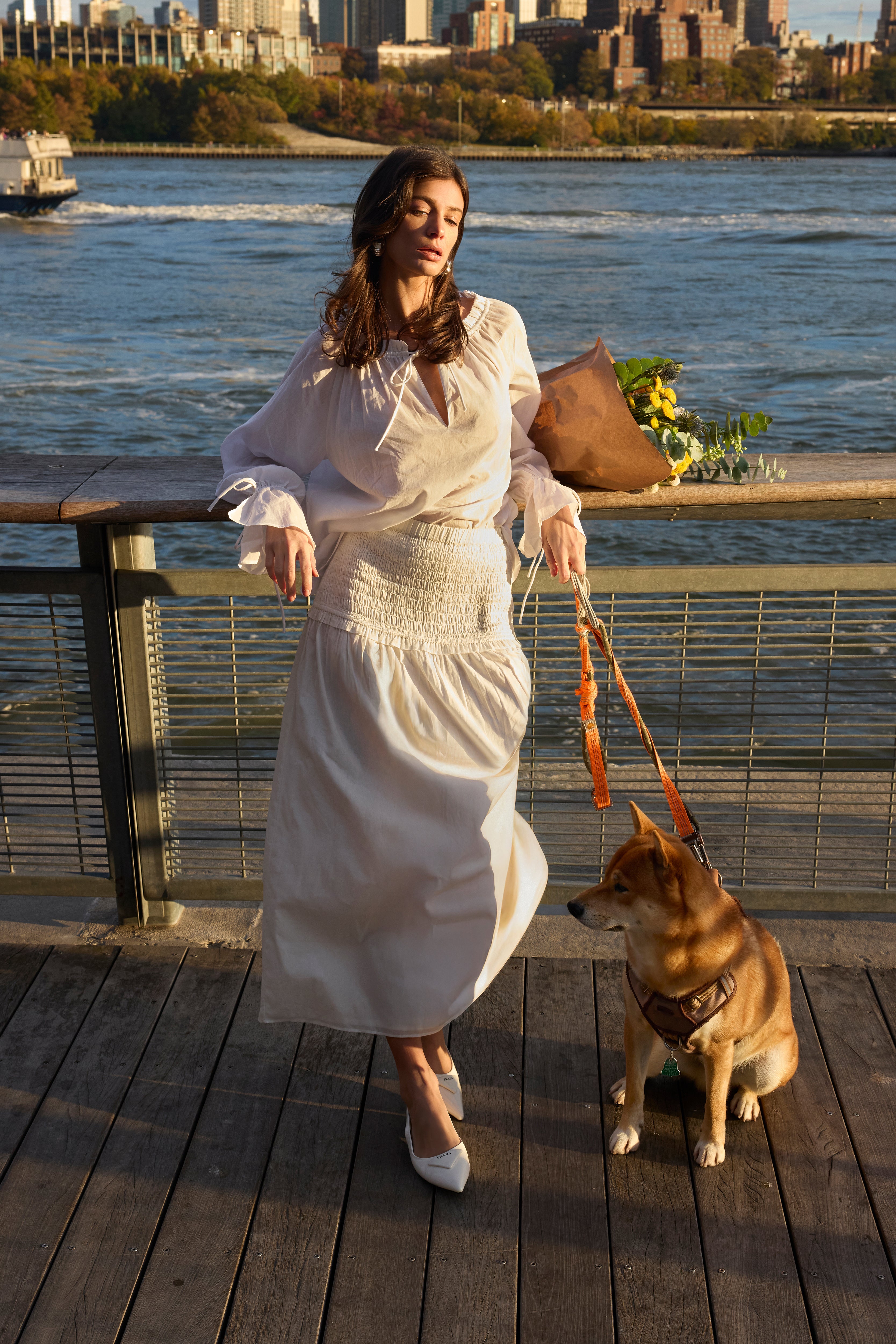 Deanie Shirred Skirt White