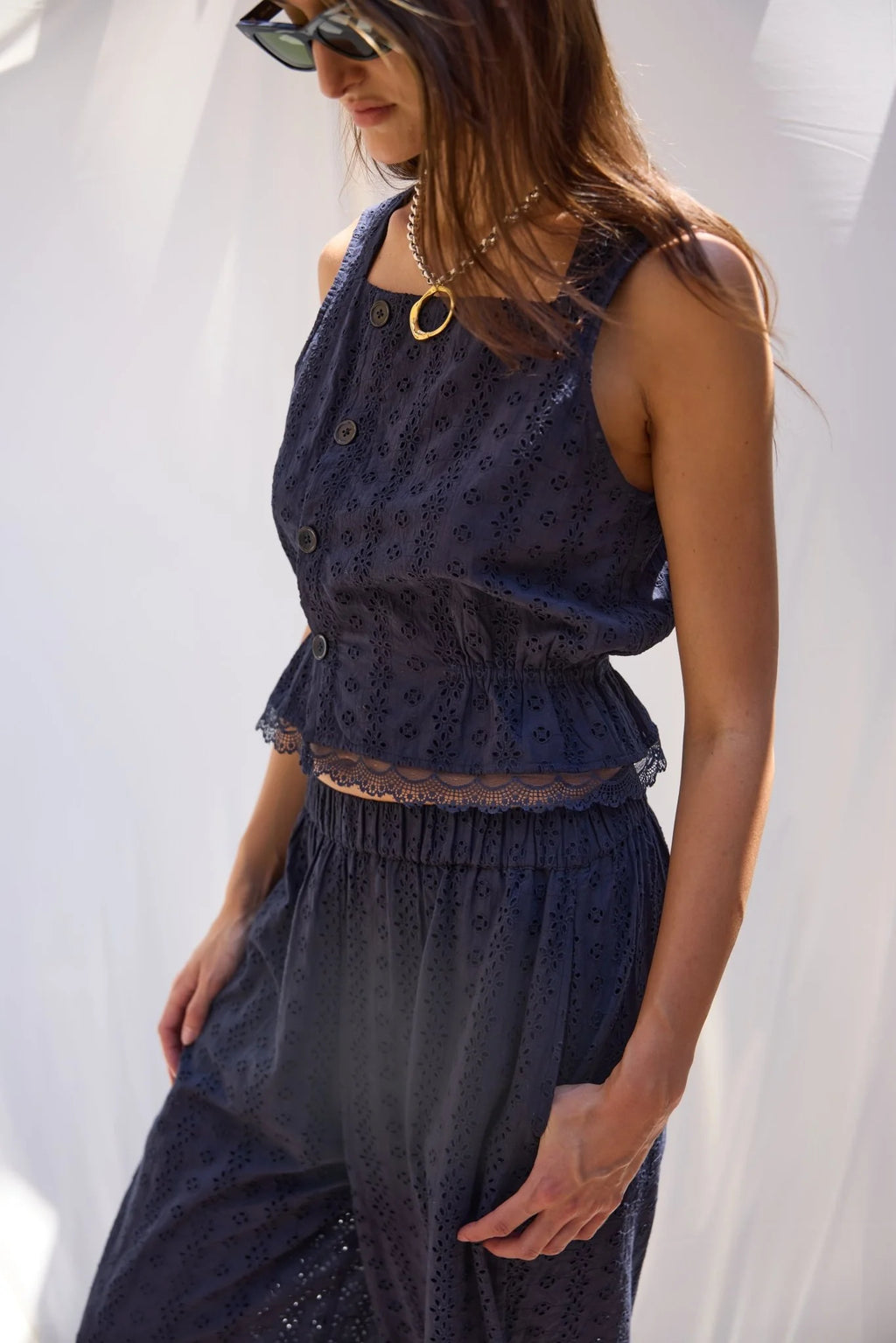 Chloe Peplum Top Eyelet