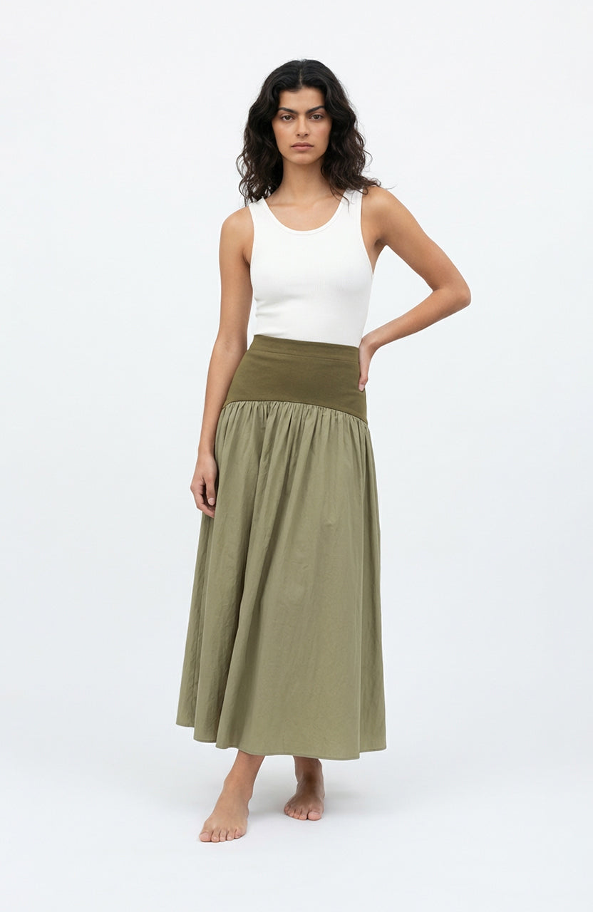 Jude Block Maxi Skirt Olive