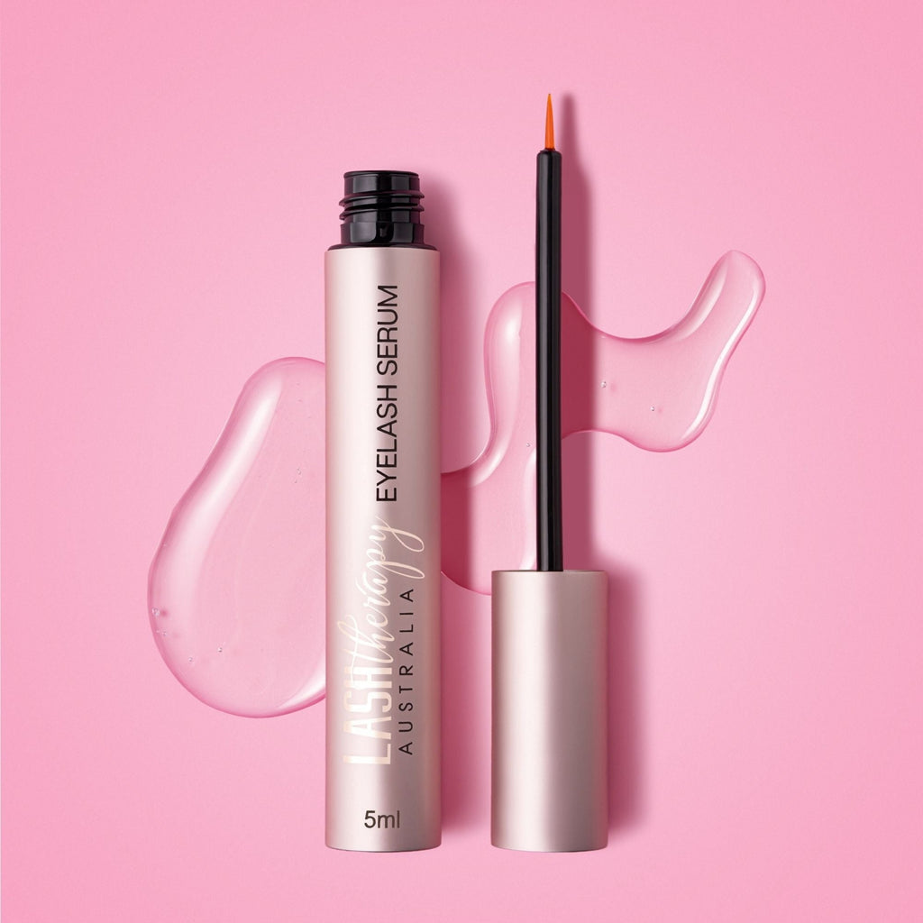 Lash Therapy Australia Jumbo Eyelash Growth Serum 5ml with precision applicator on pink background