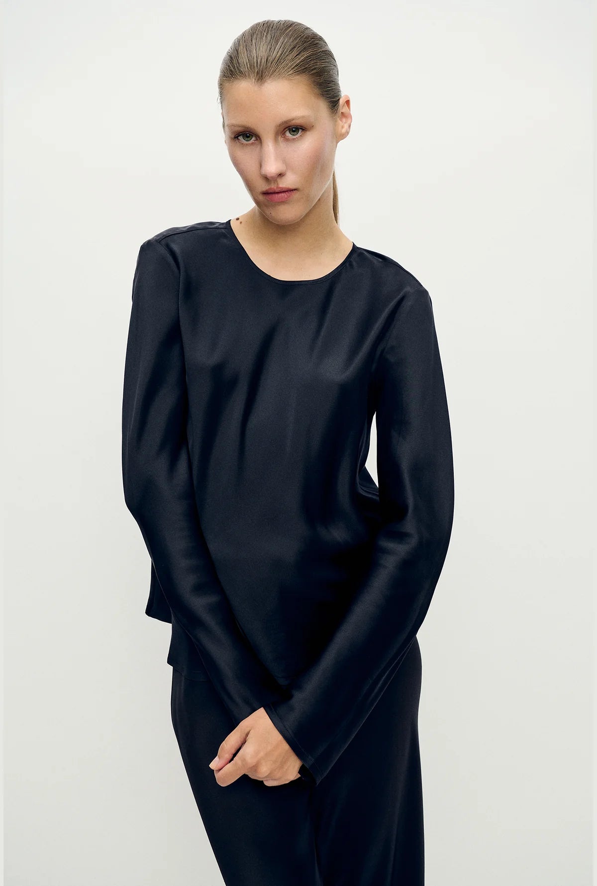 Long Sleeve Bias Top Black