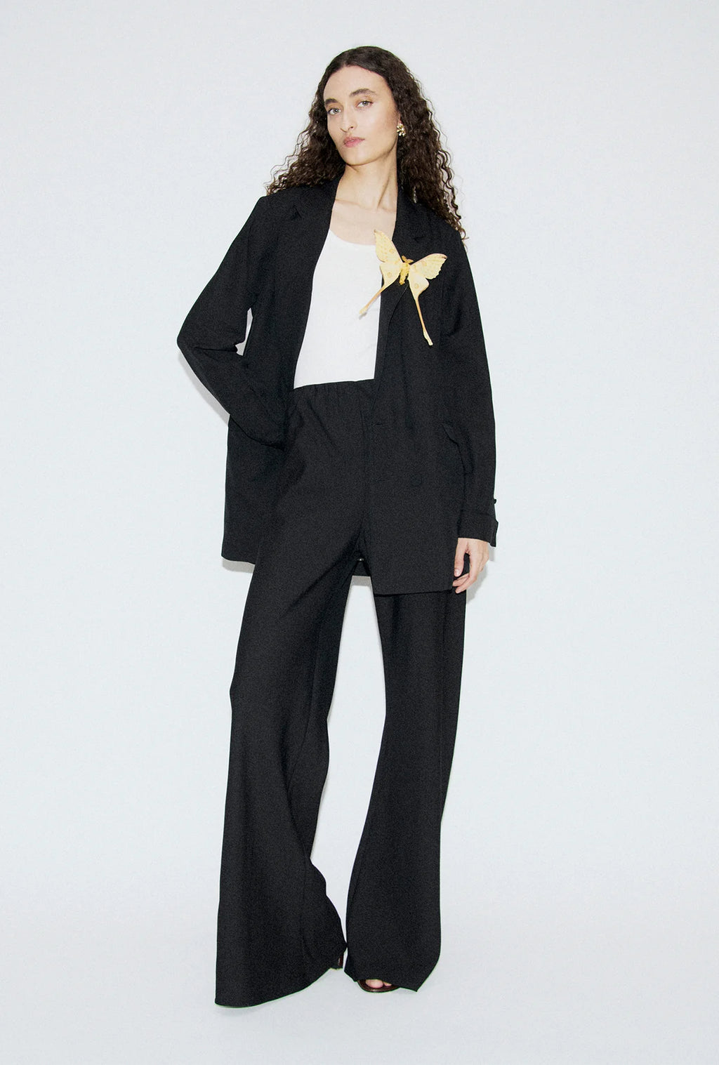 Wool Silk Wide Legged Bias Cut Pants Black