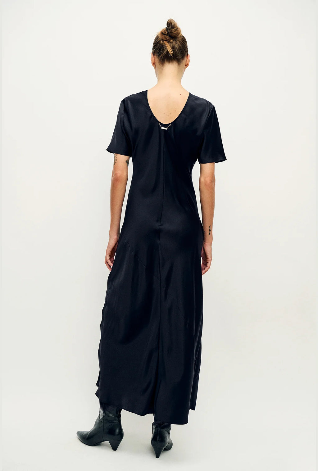 Short Sleeve Bias Dress Black Satin