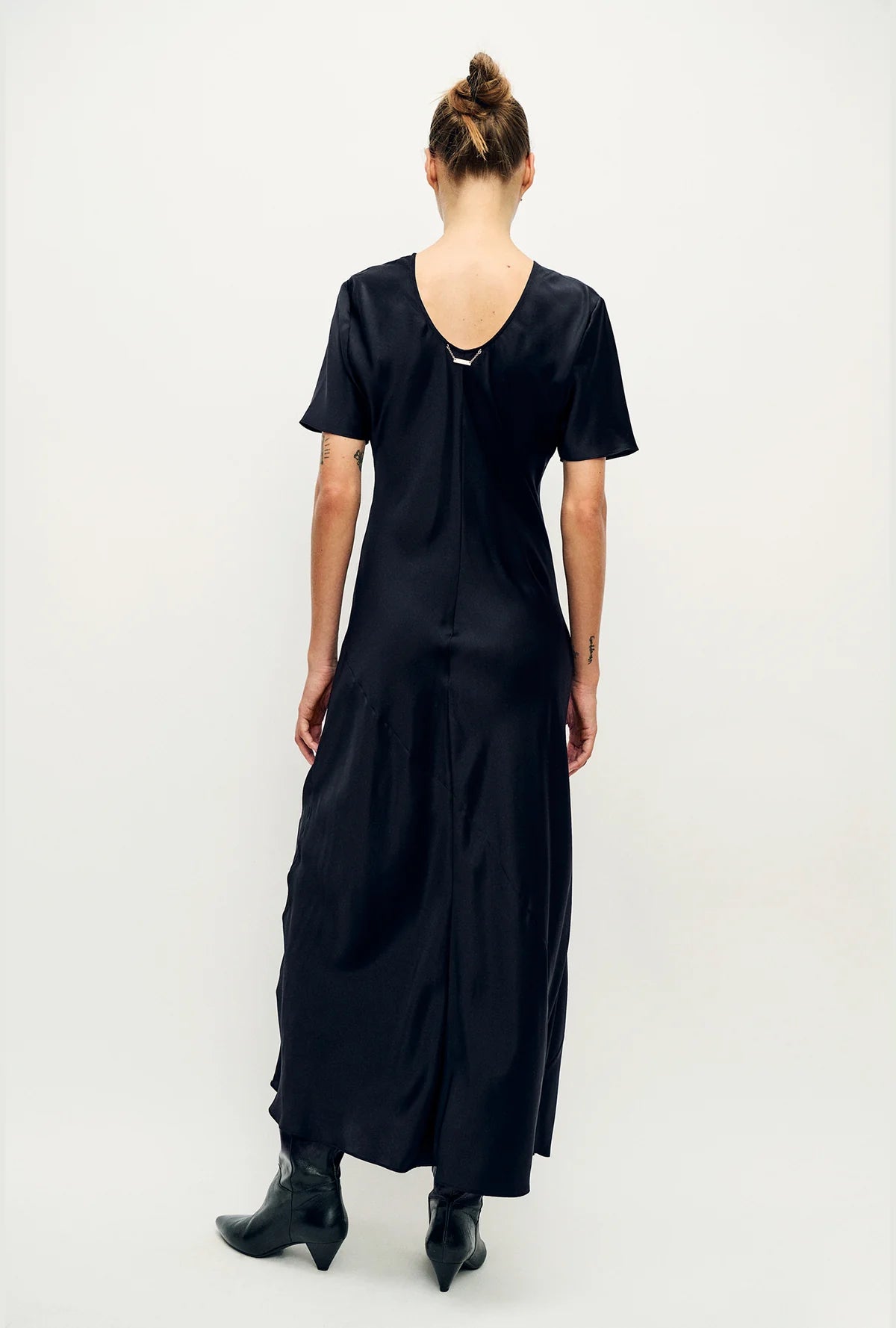 Short Sleeve Bias Dress Black Satin