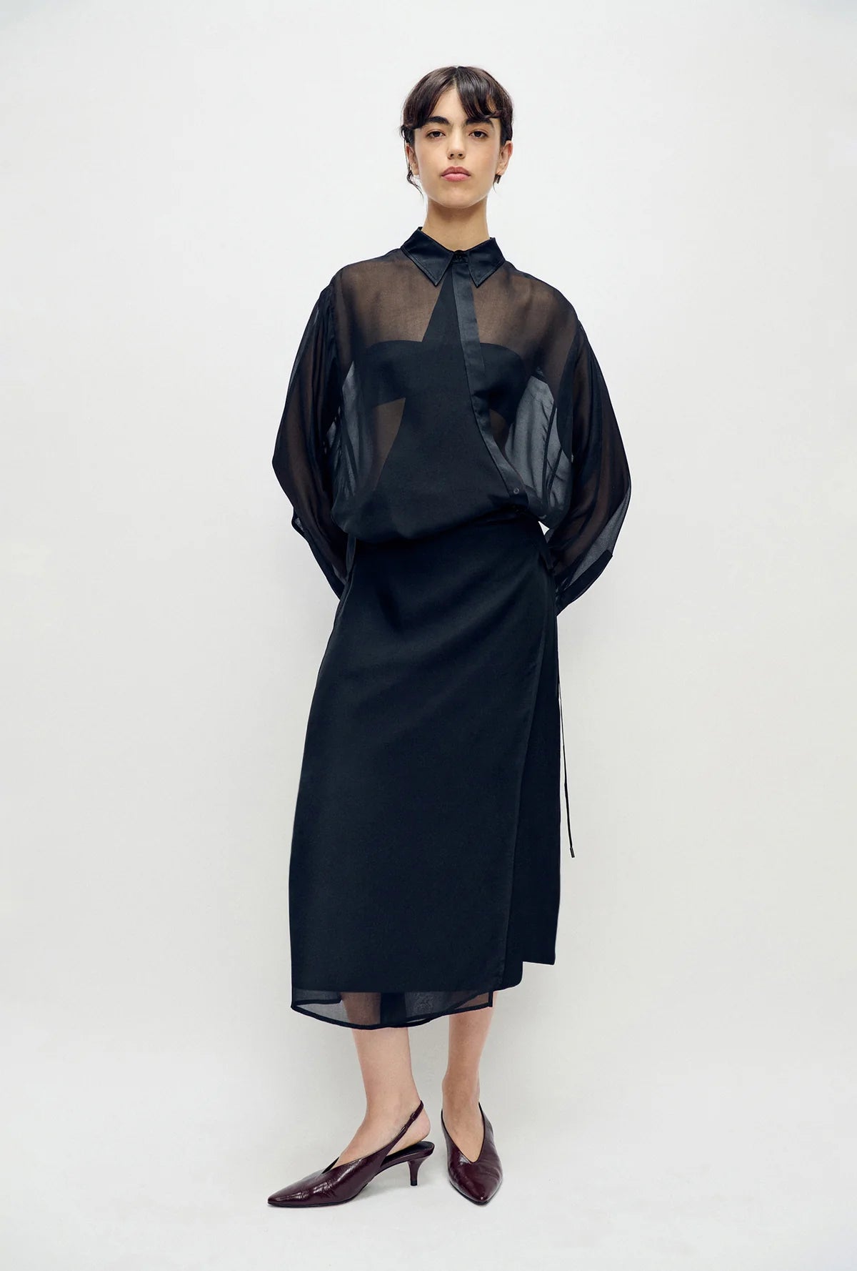 Chiffon Crossover Shirt Black