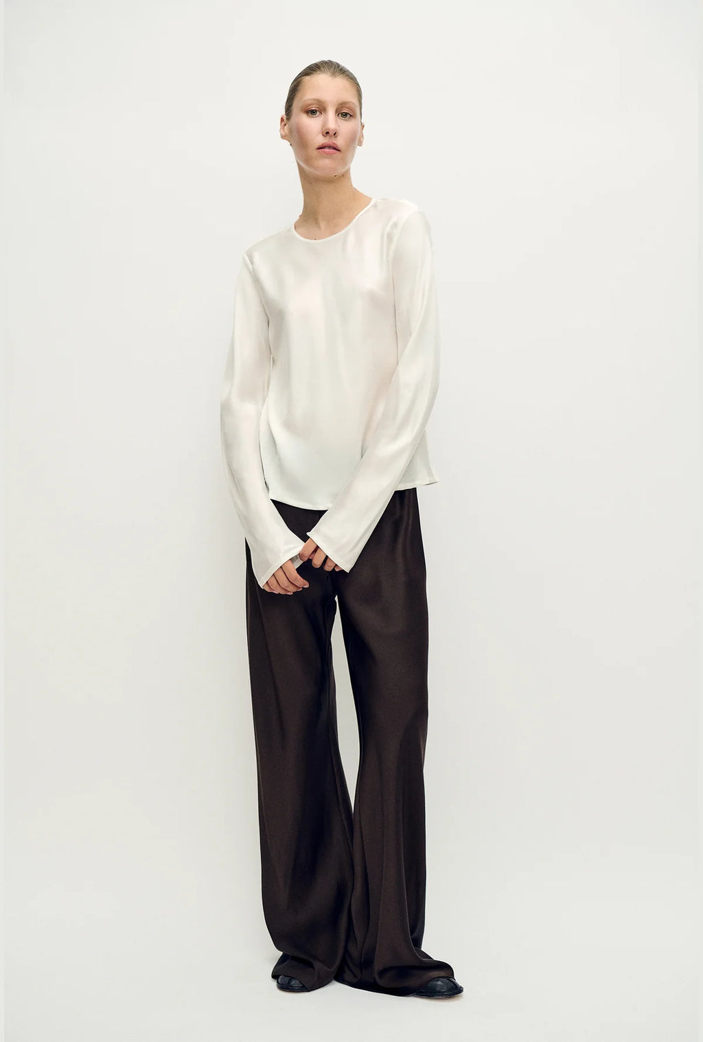 Long Sleeve Bias Top White