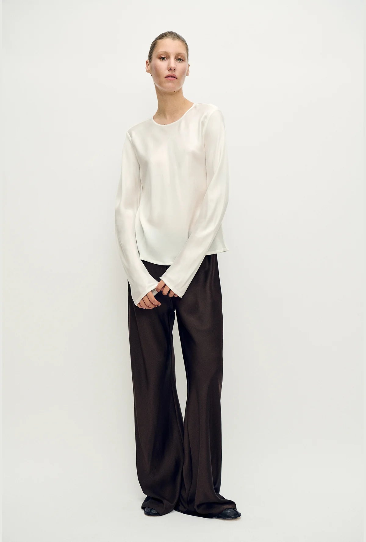 Long Sleeve Bias Top White