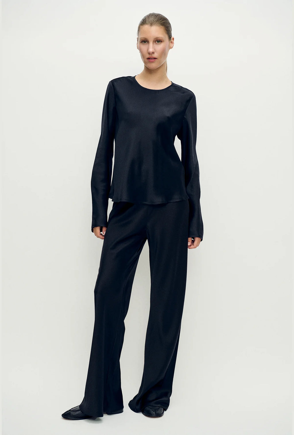 Long Sleeve Bias Top Black