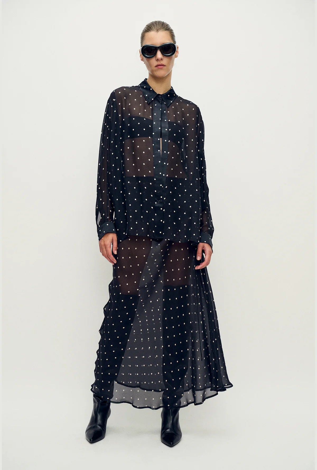 Long Bias Cut Skirt Small Polka Dot