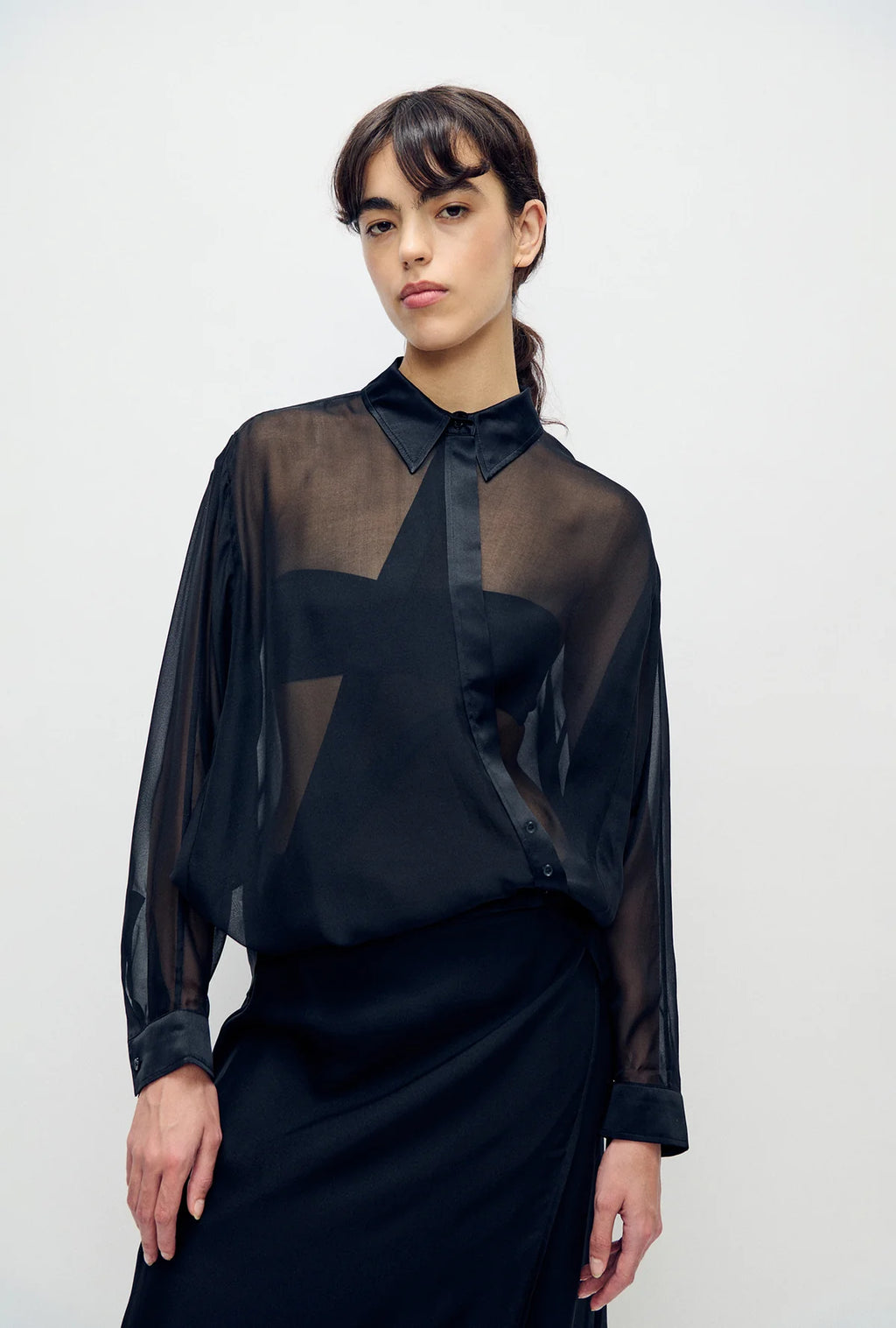 Chiffon Crossover Shirt Black