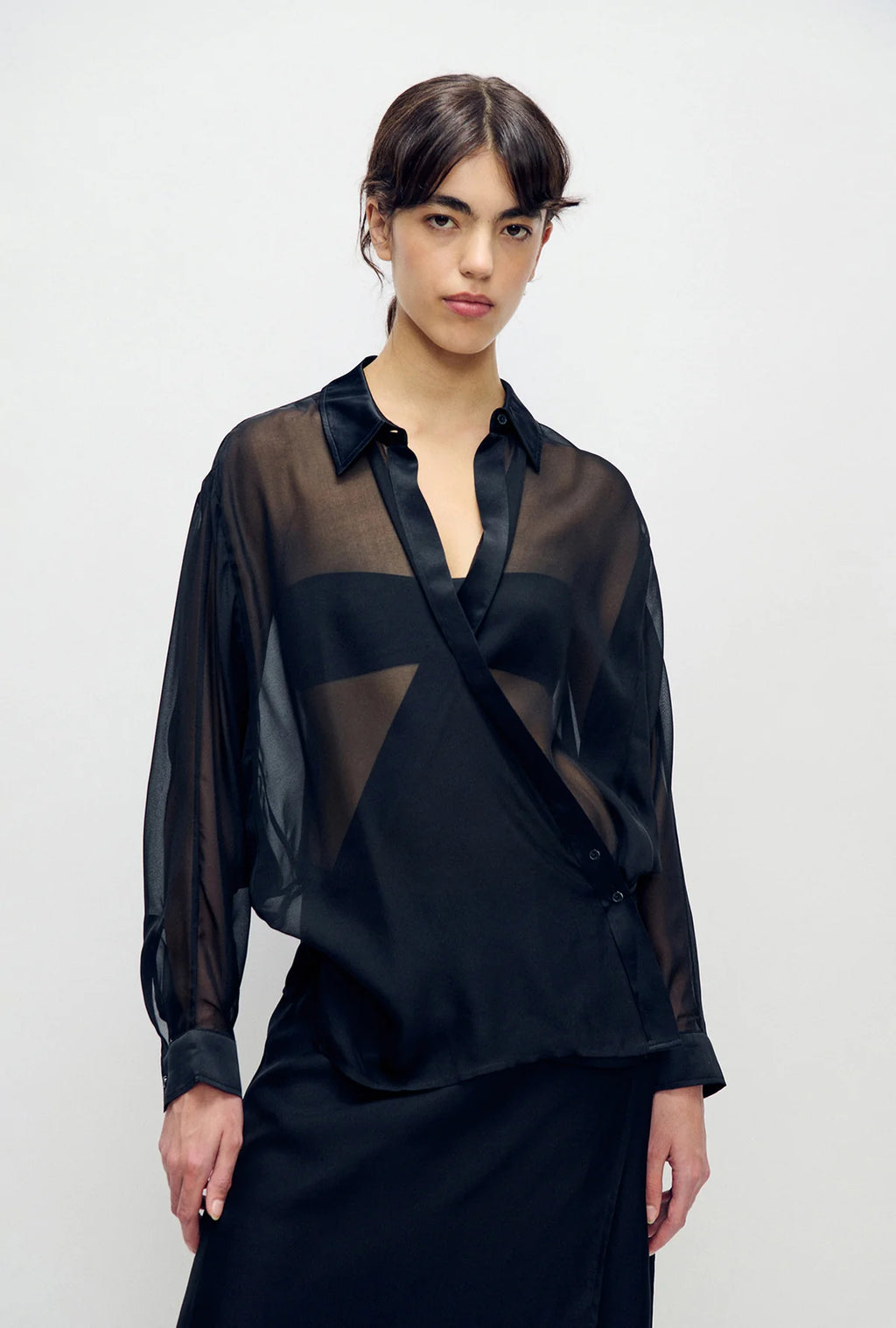 Chiffon Crossover Shirt Black